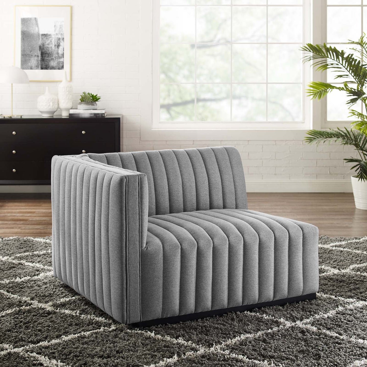 Conjure Channel Tufted Upholstered Fabric Left-Arm Chair By HouseBean