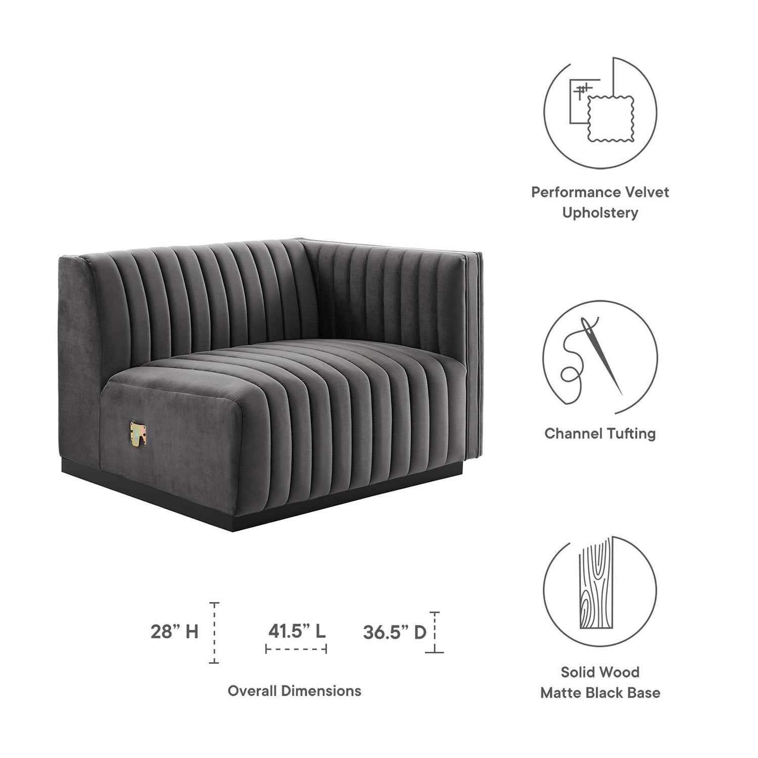 Conjure Channel Tufted Performance Velvet Right-Arm Chair by Modway