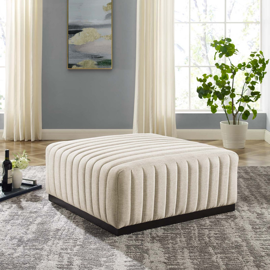 Conjure Channel Tufted Upholstered Fabric Ottoman By HouseBean