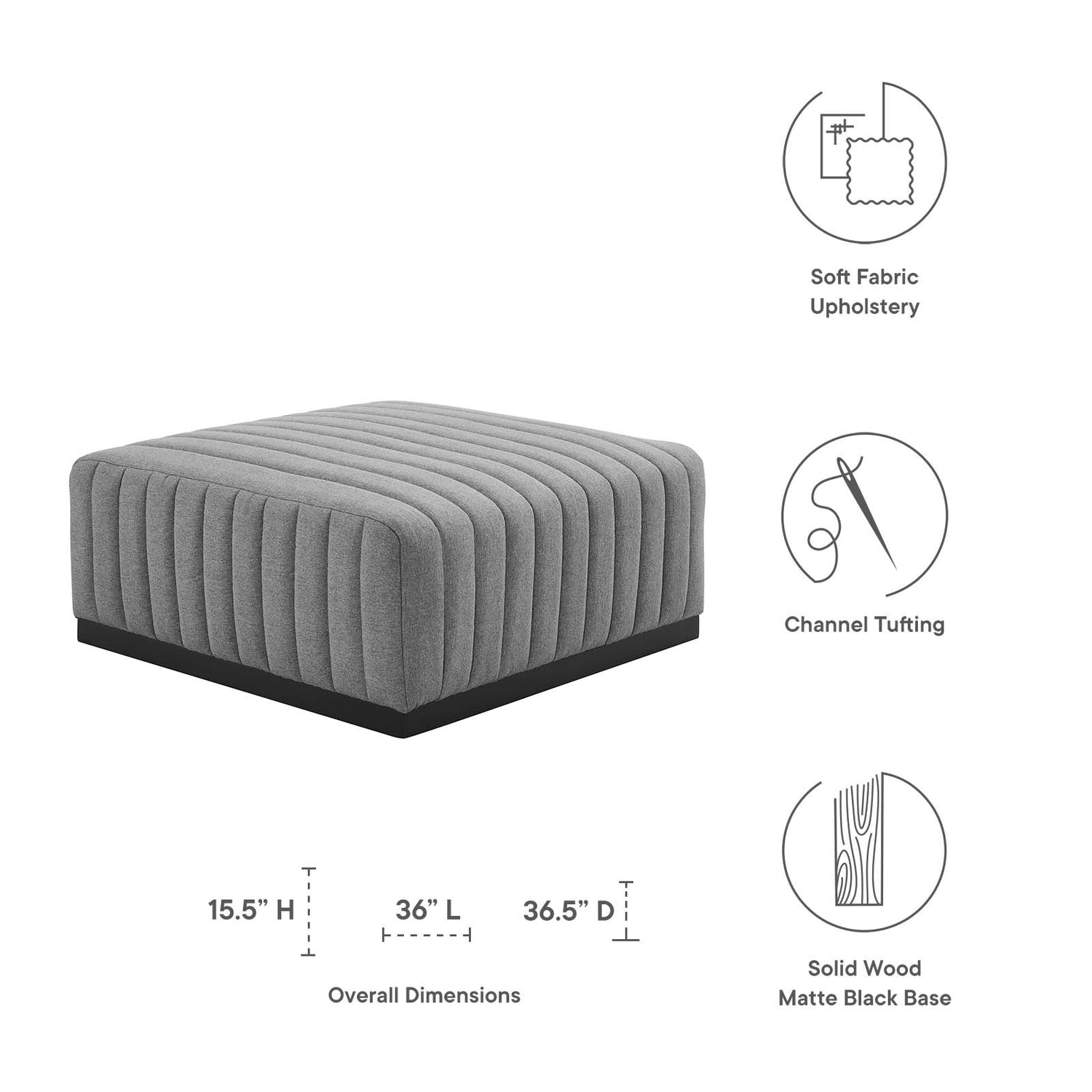 Conjure Channel Tufted Upholstered Fabric Ottoman By HouseBean