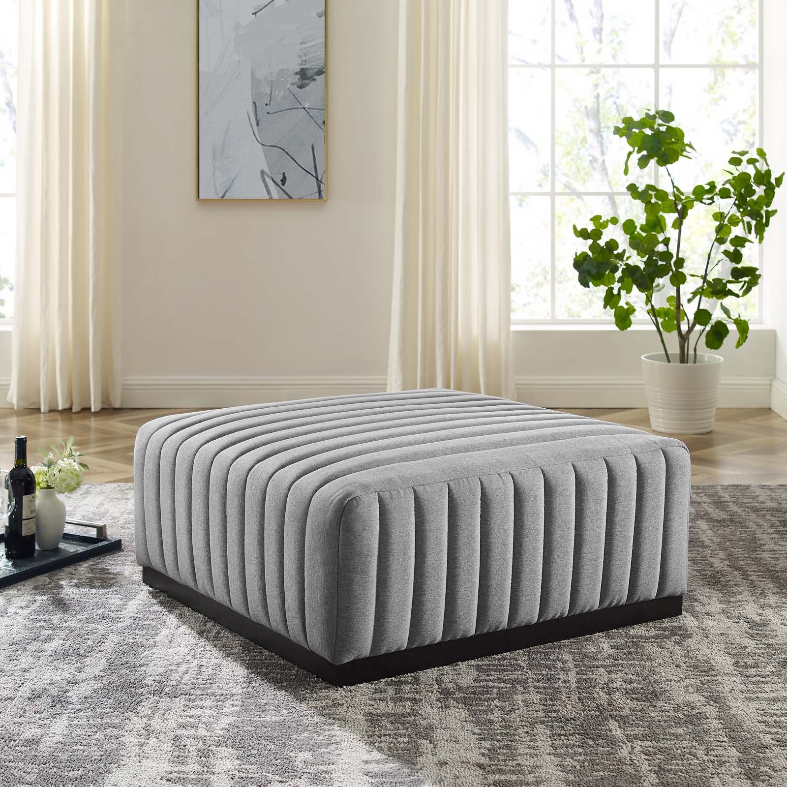 Conjure Channel Tufted Upholstered Fabric Ottoman By HouseBean