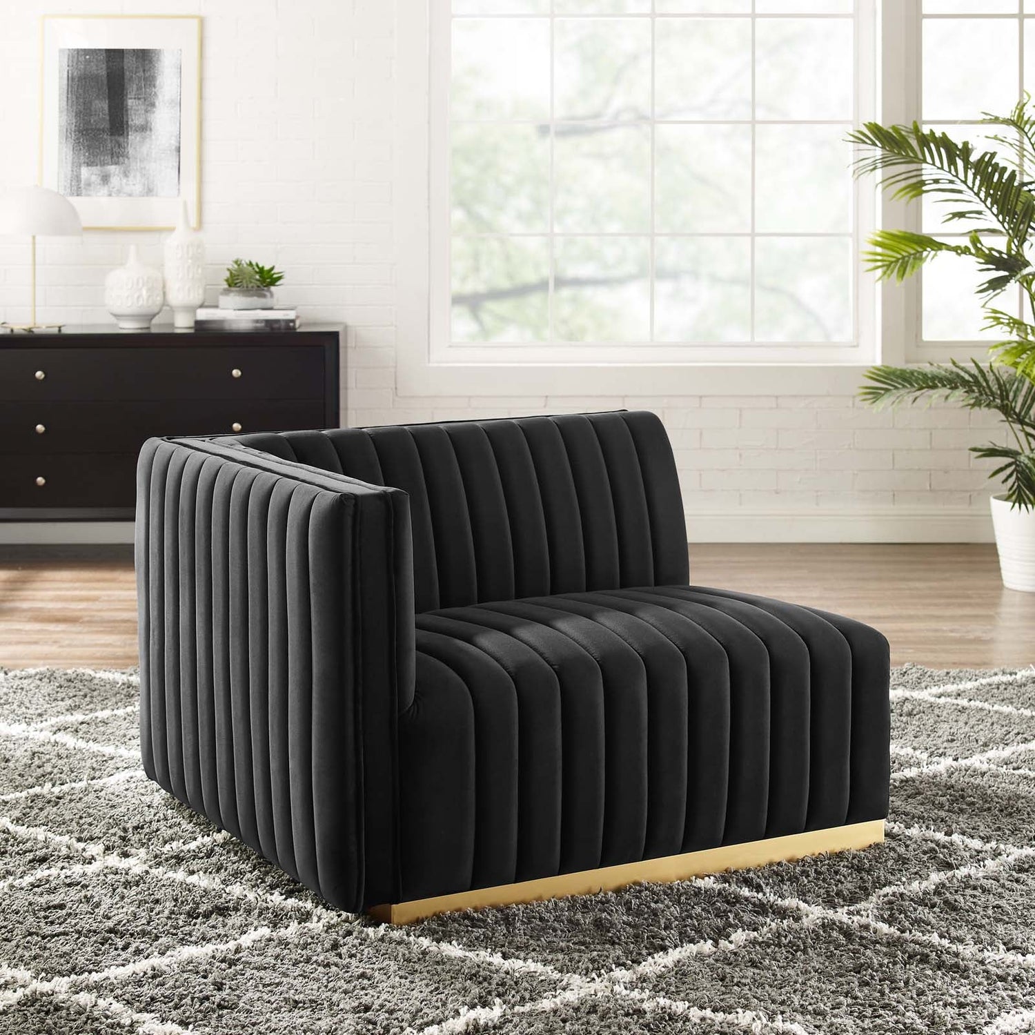 Conjure Channel Tufted Performance Velvet Left-Arm Chair By HouseBean