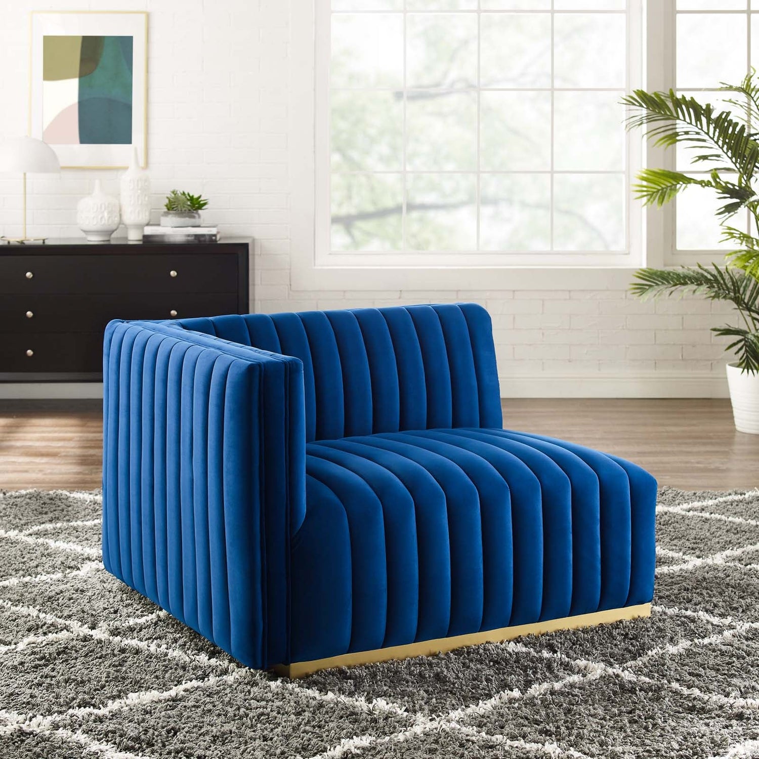 Conjure Channel Tufted Performance Velvet Left-Arm Chair By HouseBean