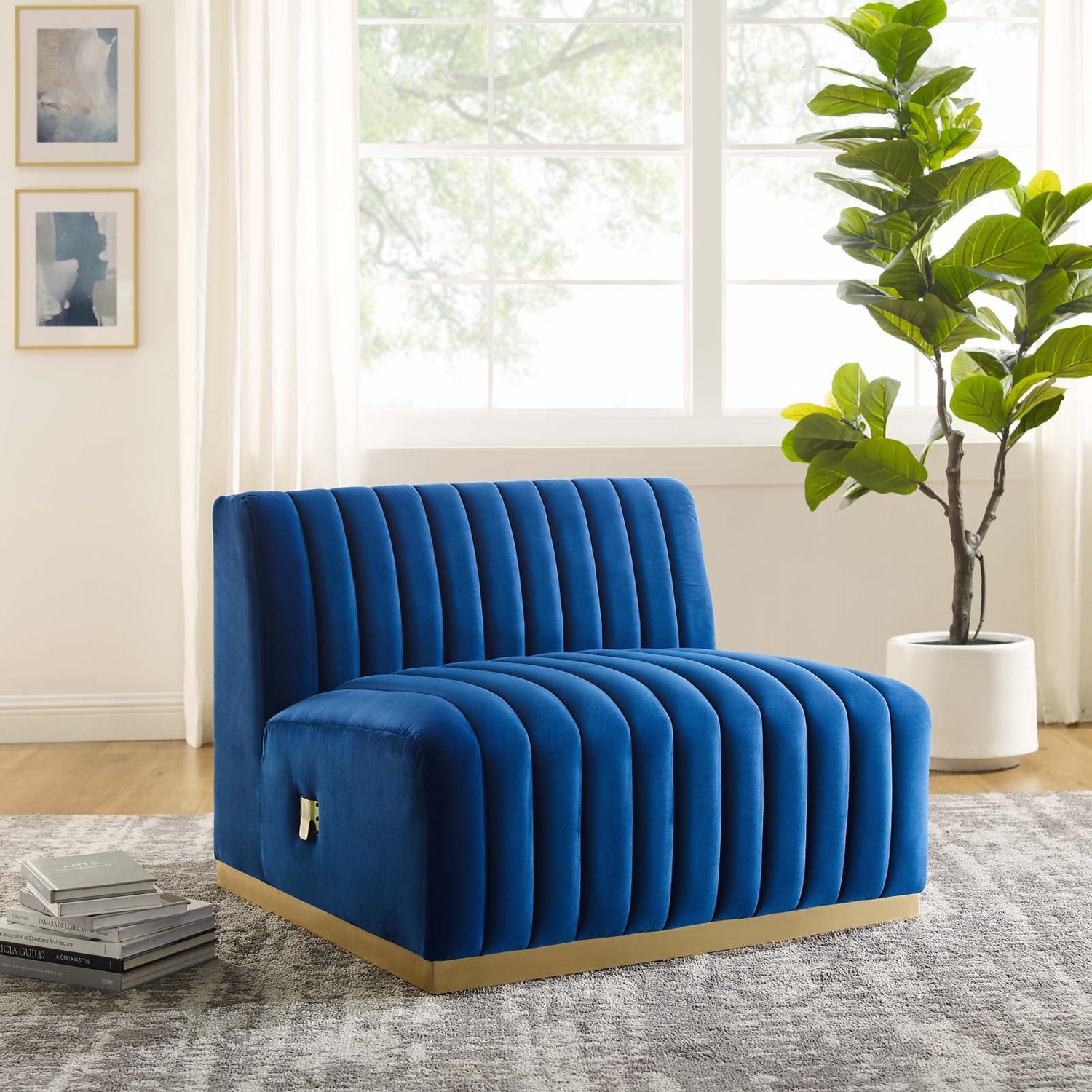 Conjure Channel Tufted Performance Velvet Armless Chair By HouseBean