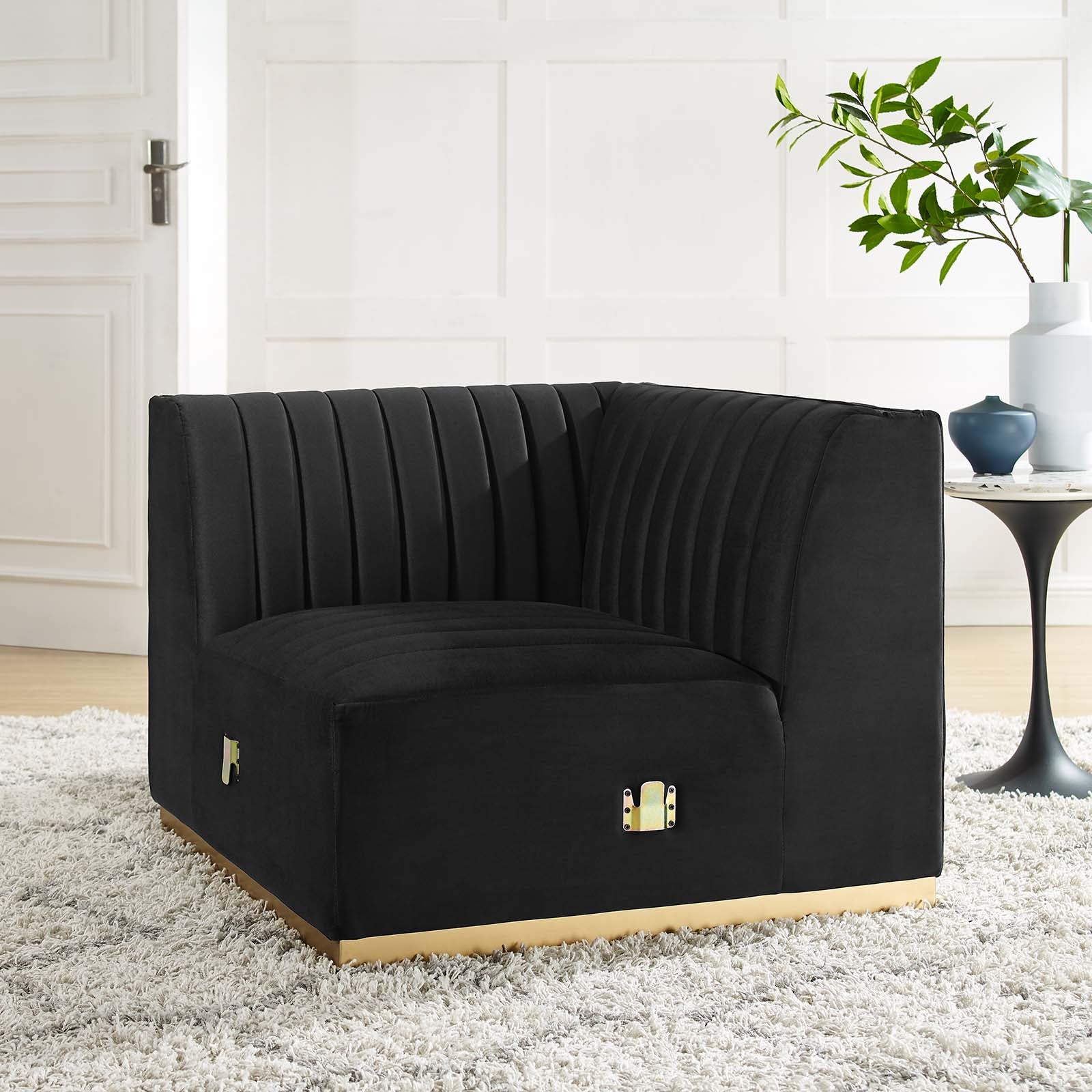 Conjure Channel Tufted Performance Velvet Left Corner Chair By HouseBean