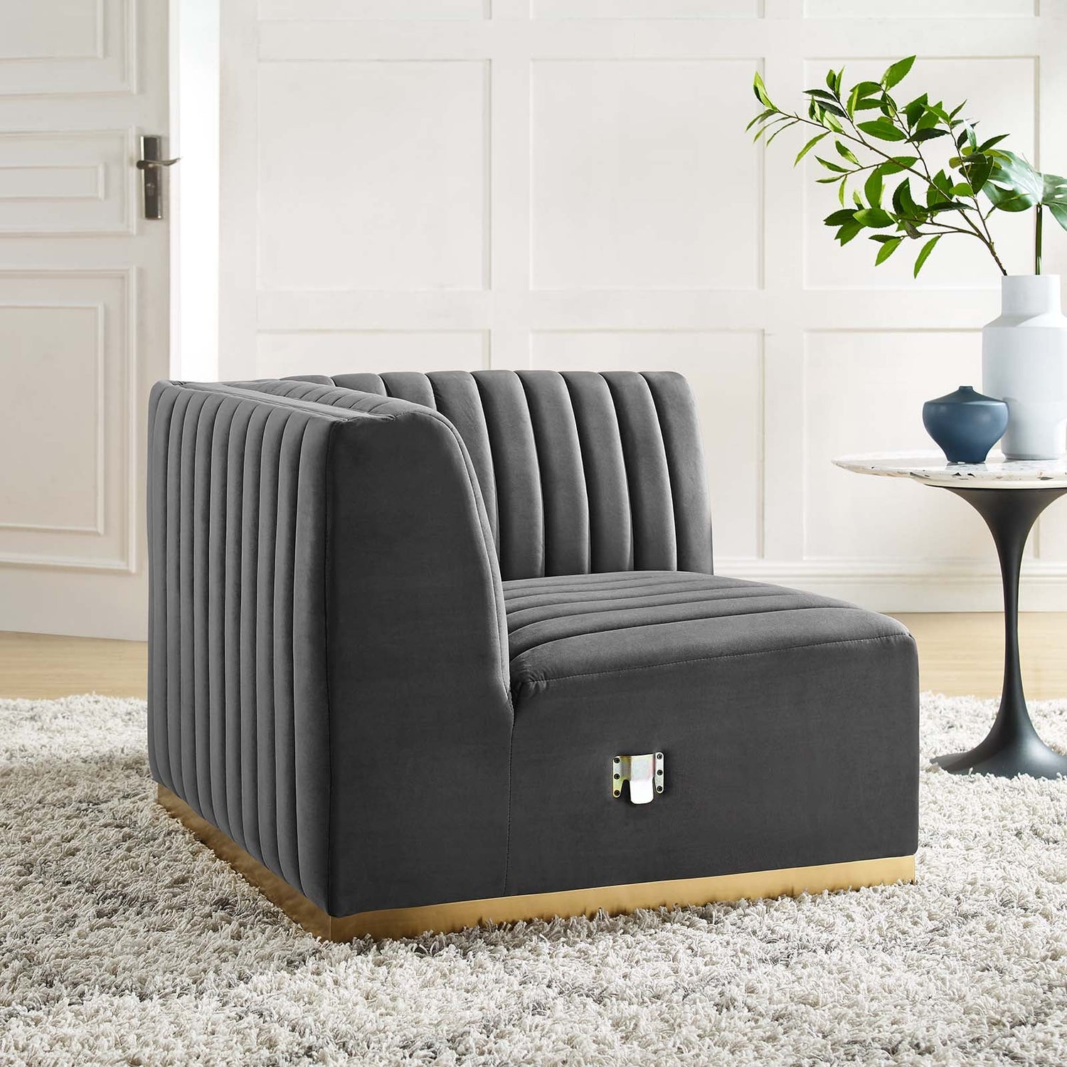 Conjure Channel Tufted Performance Velvet Right Corner Chair By HouseBean