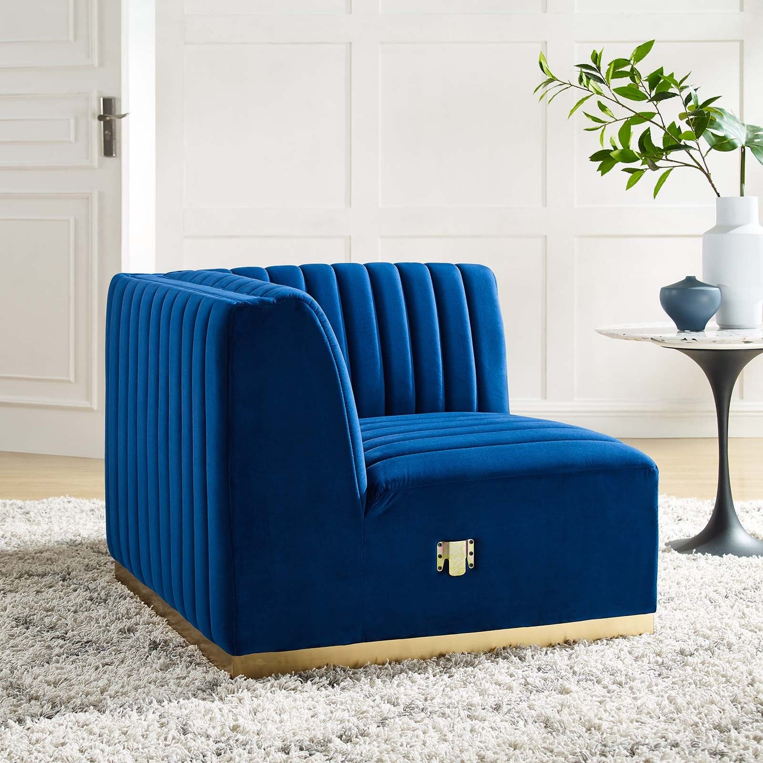 Conjure Channel Tufted Performance Velvet Right Corner Chair By HouseBean