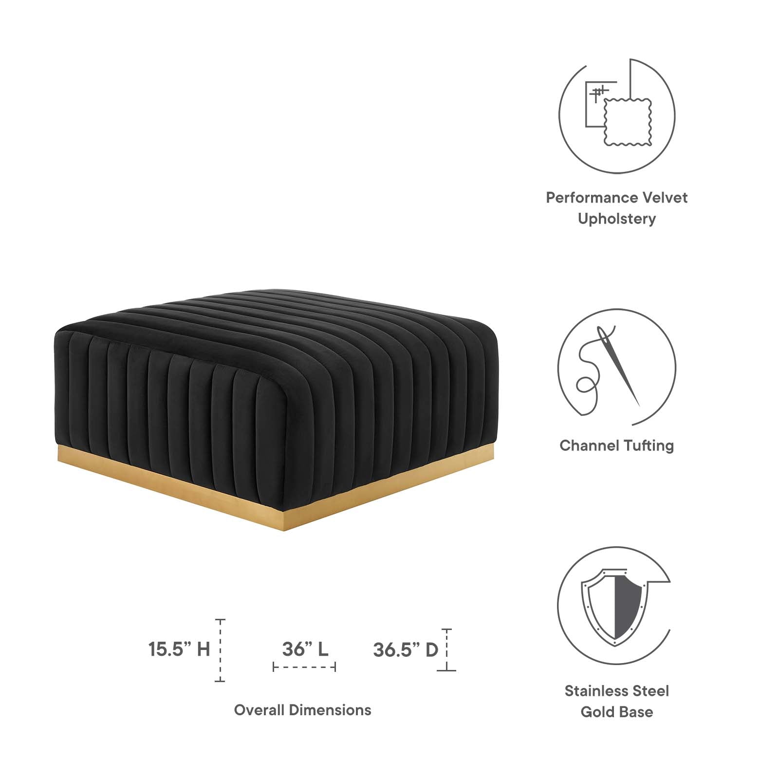 Conjure Channel Tufted Performance Velvet Ottoman By HouseBean