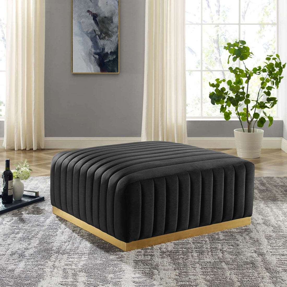 Conjure Channel Tufted Performance Velvet Ottoman By HouseBean