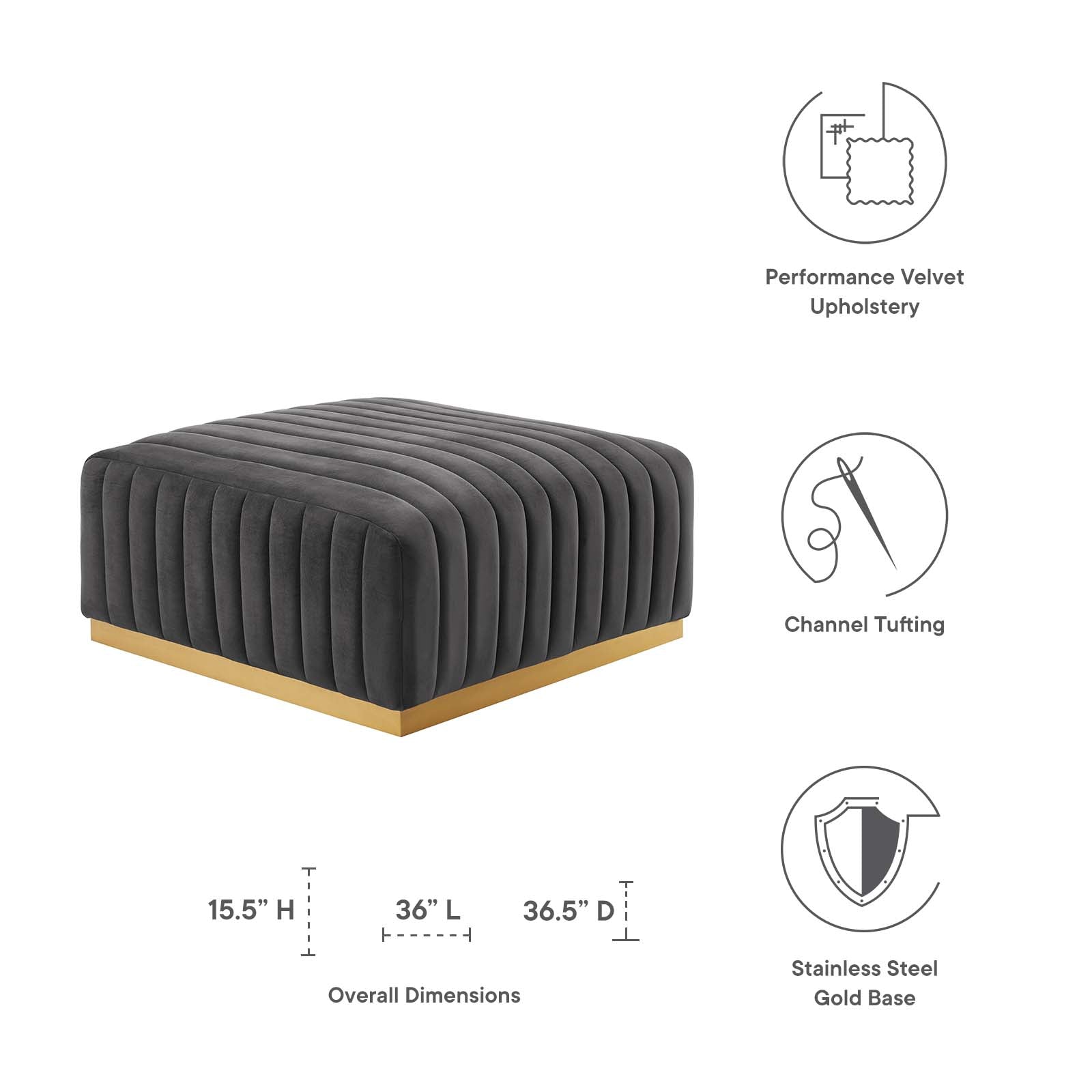 Conjure Channel Tufted Performance Velvet Ottoman By HouseBean