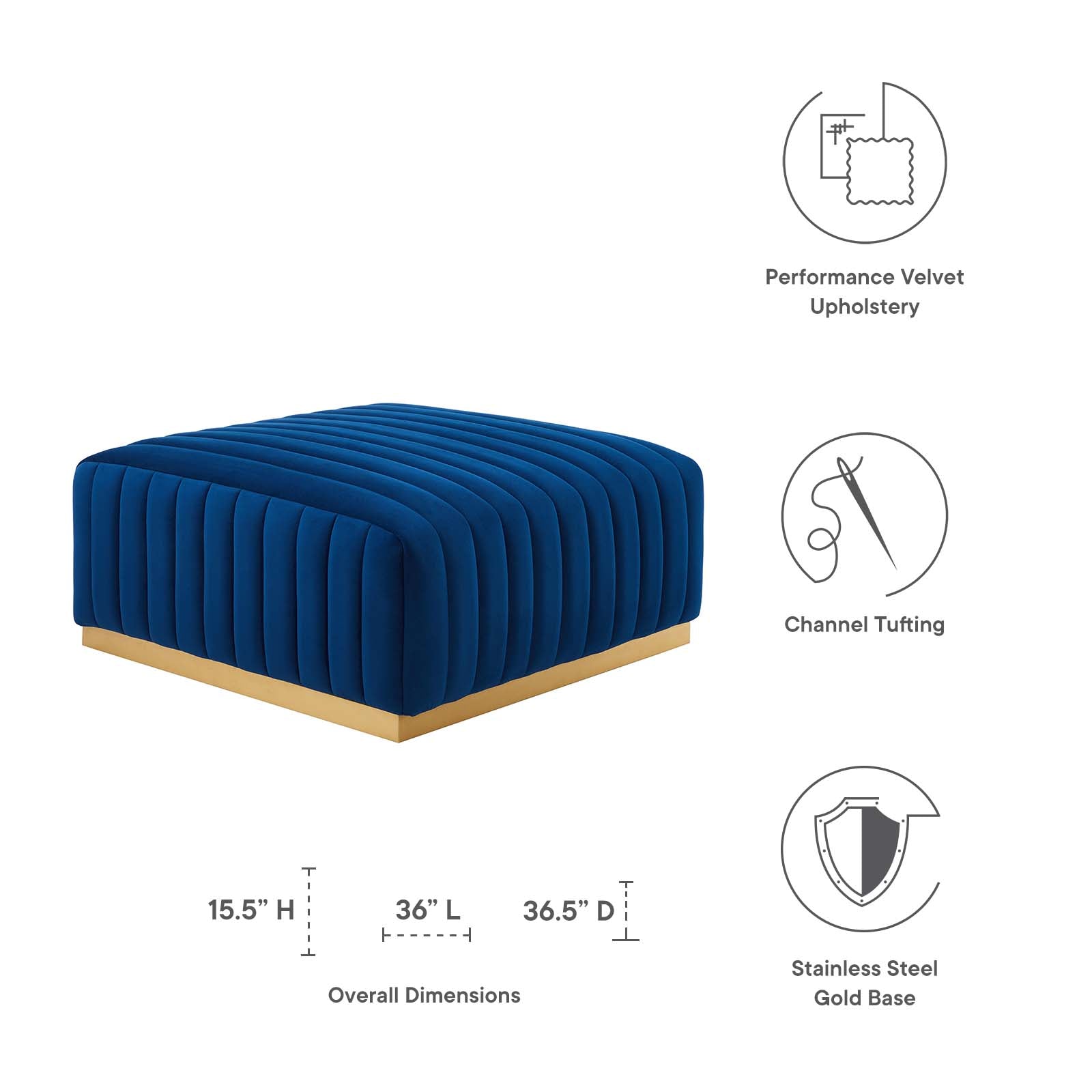 Conjure Channel Tufted Performance Velvet Ottoman By HouseBean