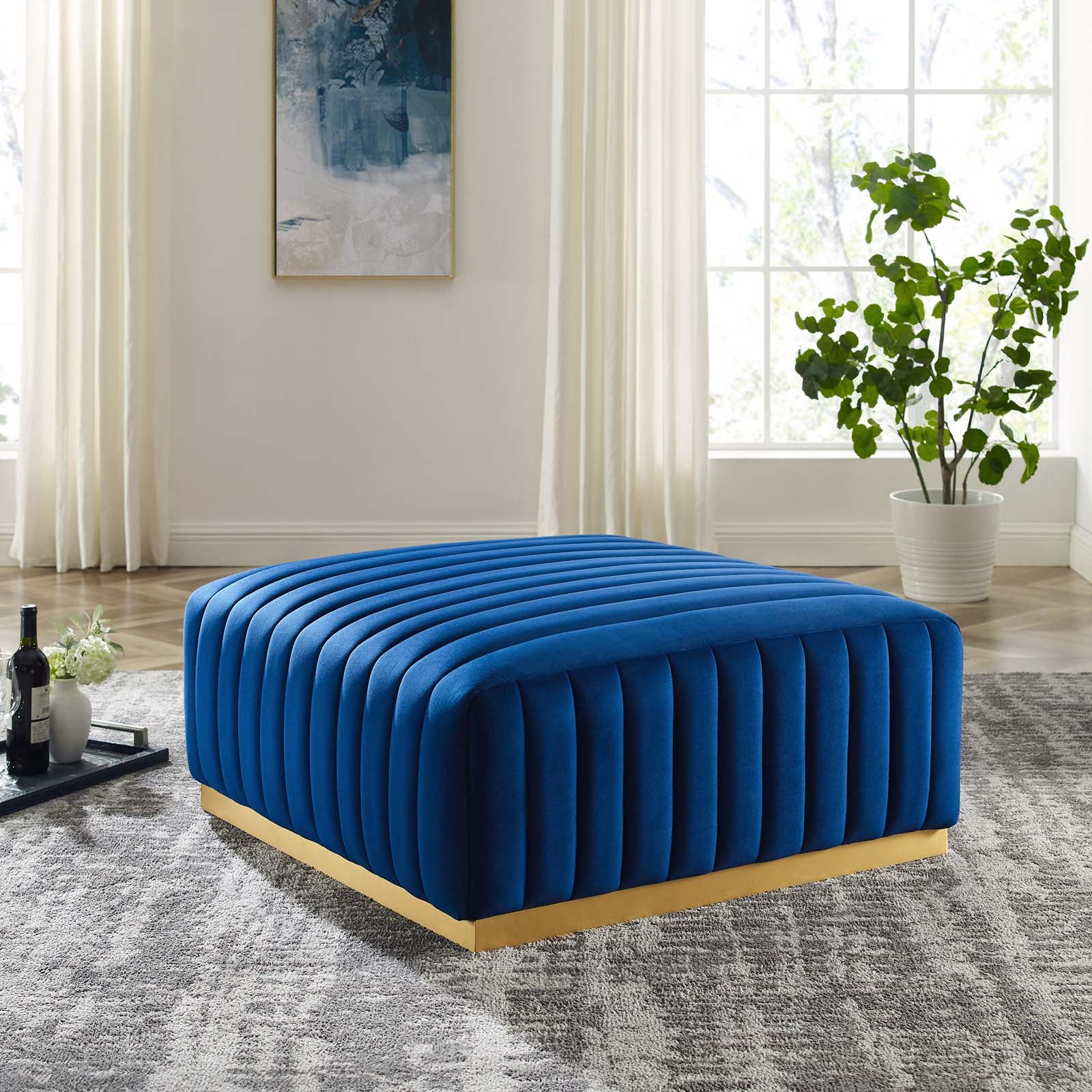 Conjure Channel Tufted Performance Velvet Ottoman By HouseBean