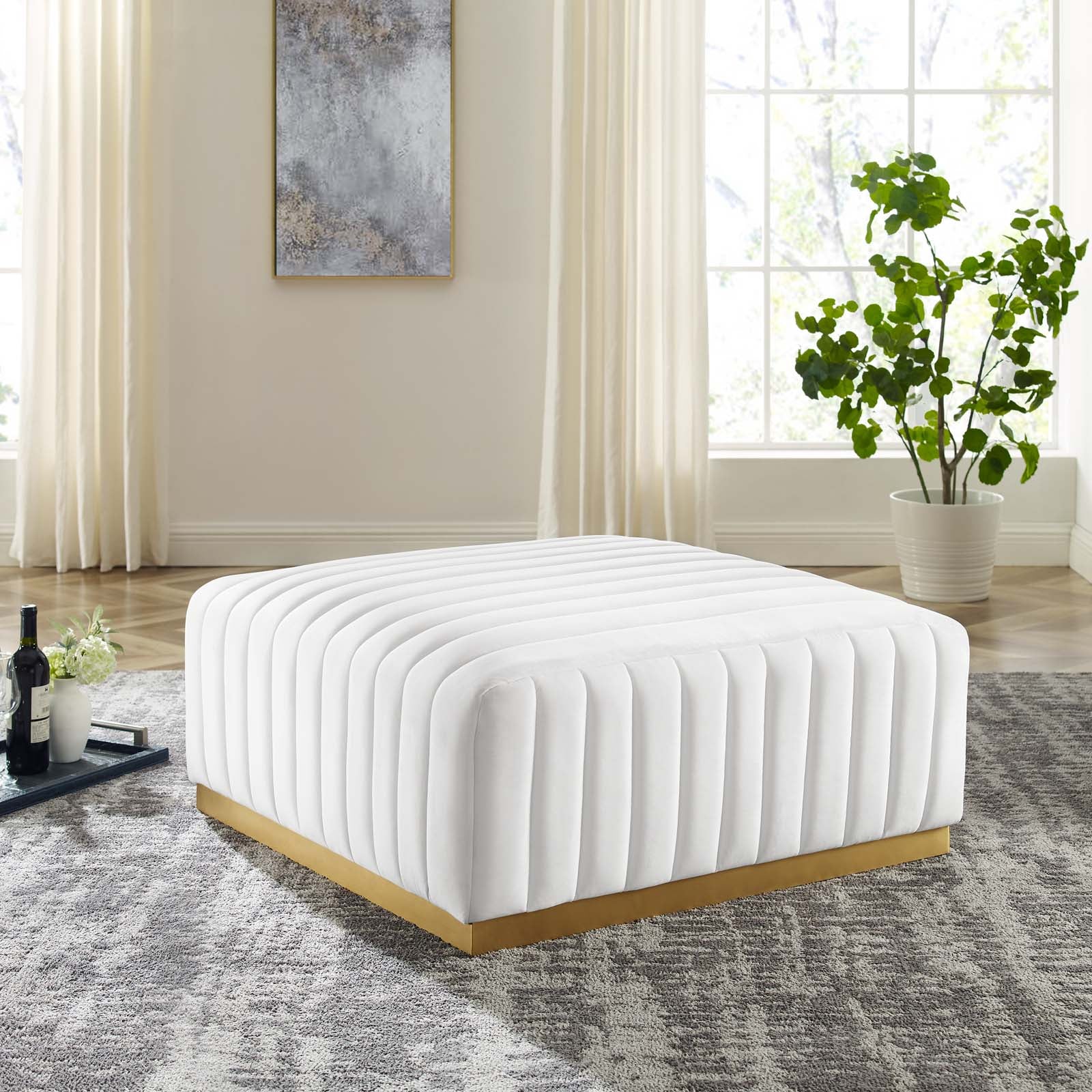 Conjure Channel Tufted Performance Velvet Ottoman By HouseBean