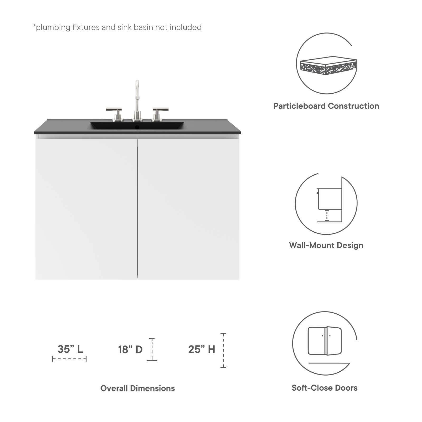 Bryn 36&quot; Wall-Mount Bathroom Vanity (Sink Basin Not Included) By HouseBean