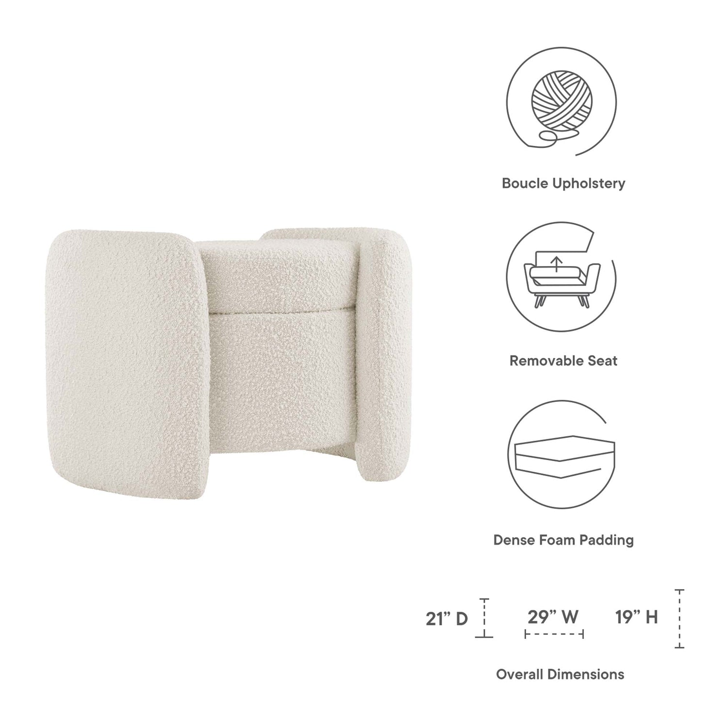 Nebula Boucle Upholstered Upholstered Ottoman by Modway