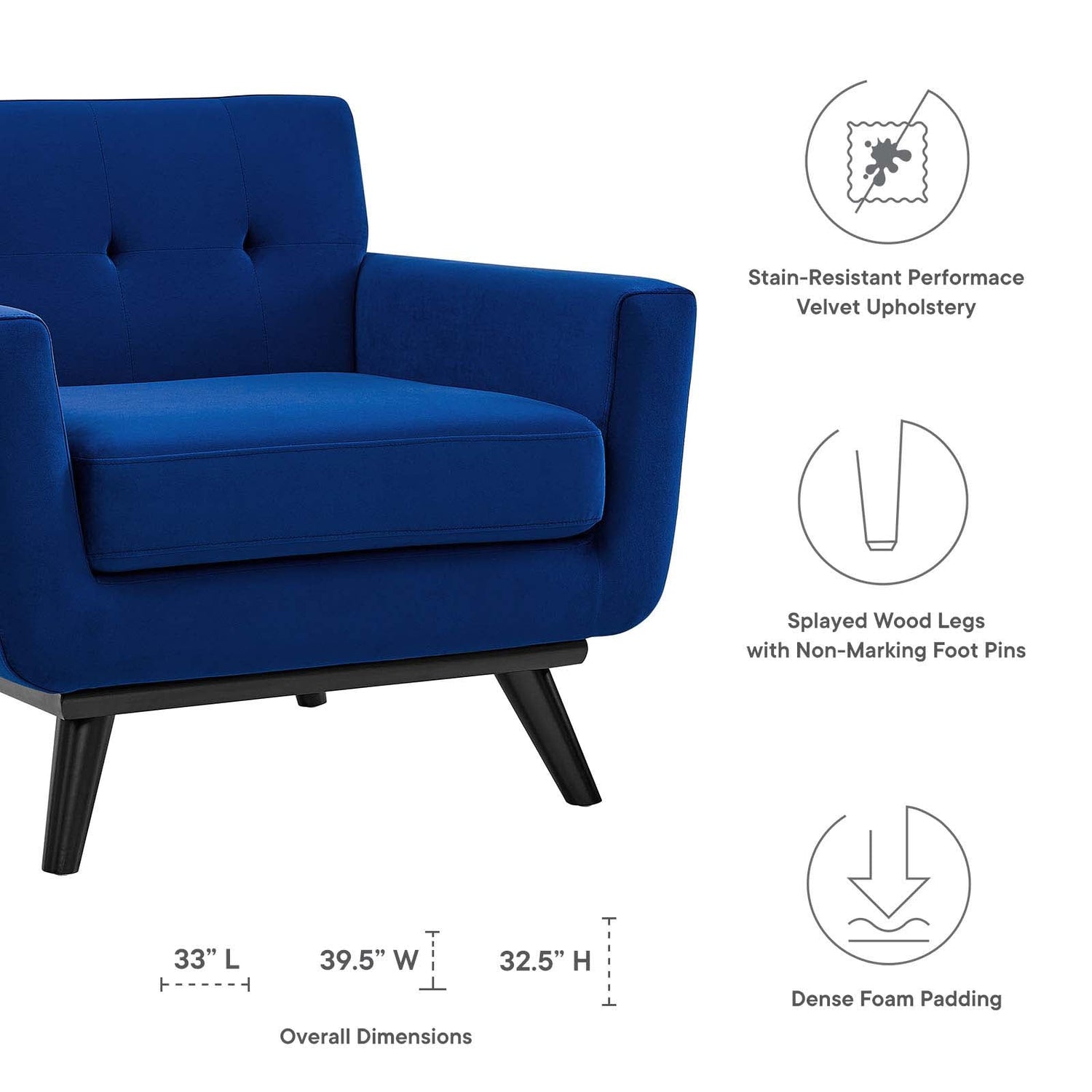 Engage Performance Velvet Armchair By HouseBean