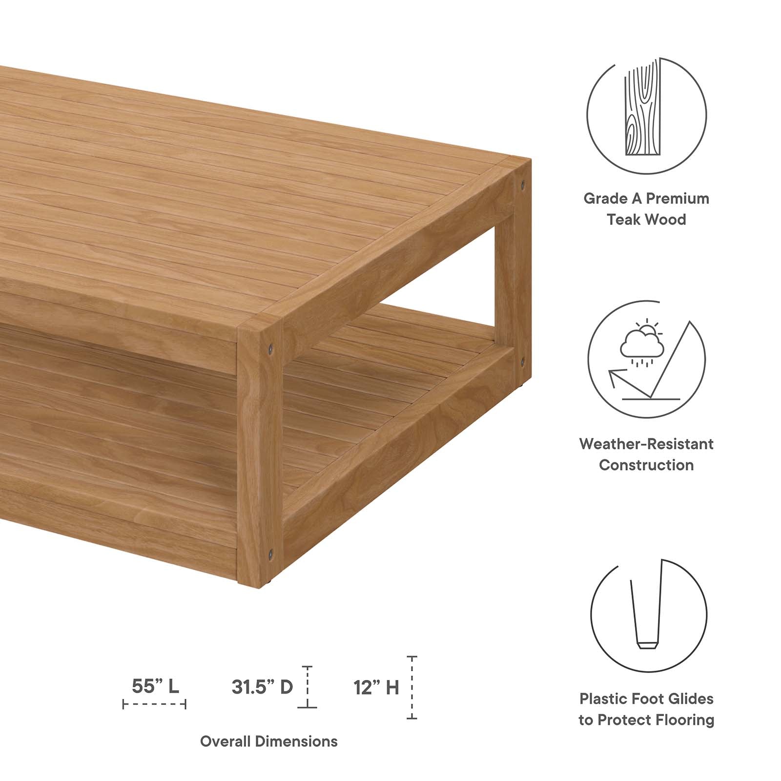 Carlsbad Teak Wood Outdoor Patio Coffee Table By HouseBean