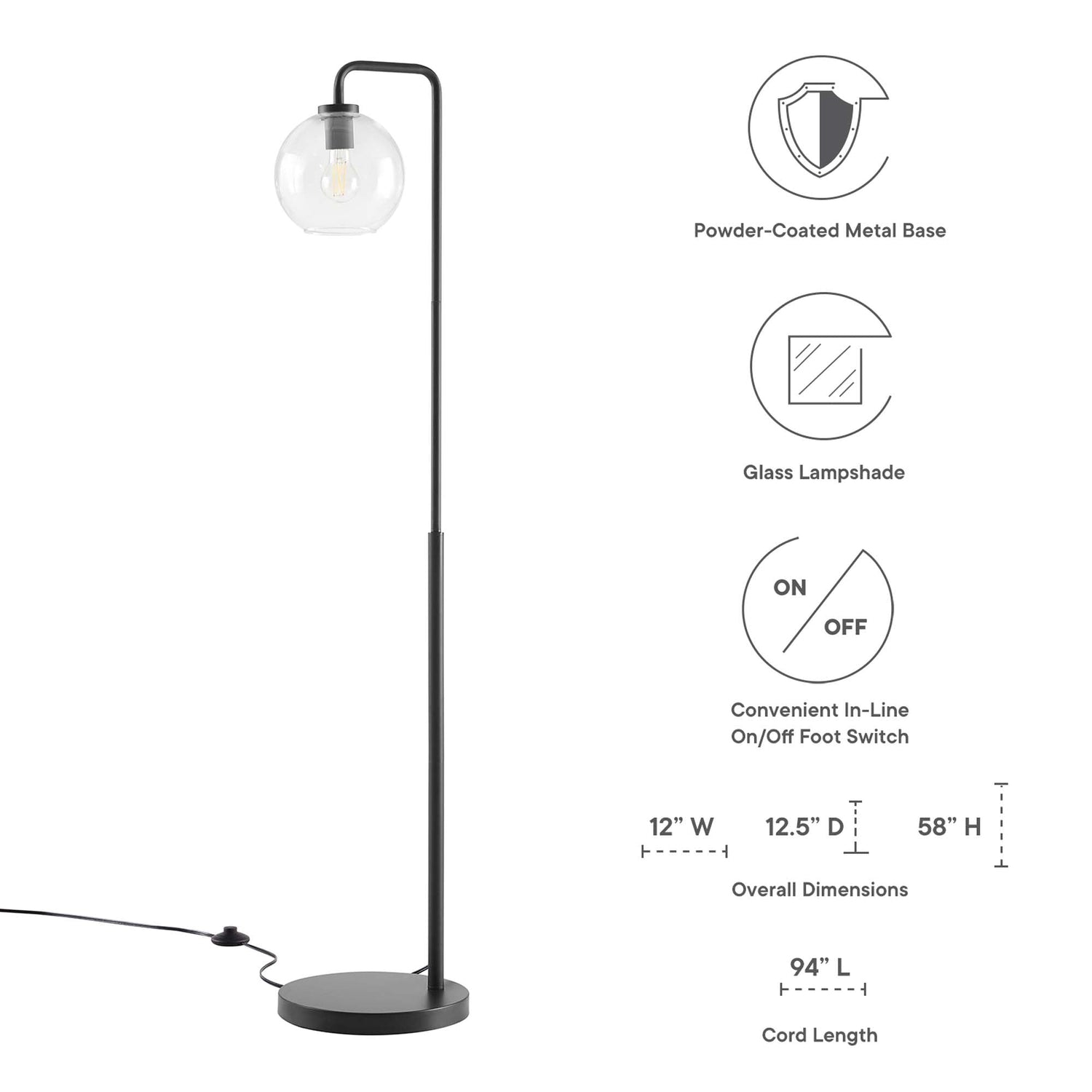 Silo Glass Globe Glass and Metal Floor Lamp by Modway