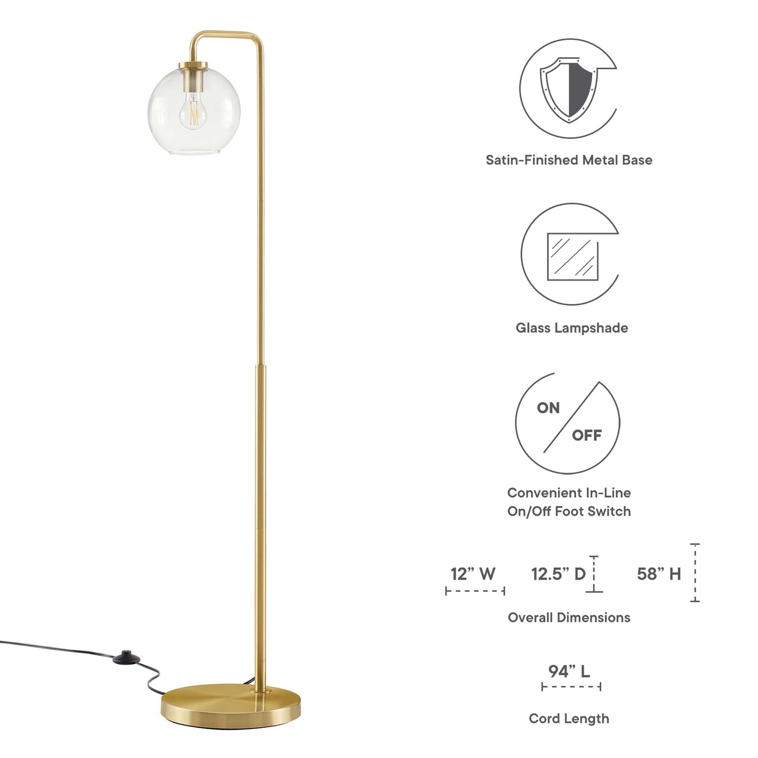 Silo Glass Globe Glass and Metal Floor Lamp by Modway