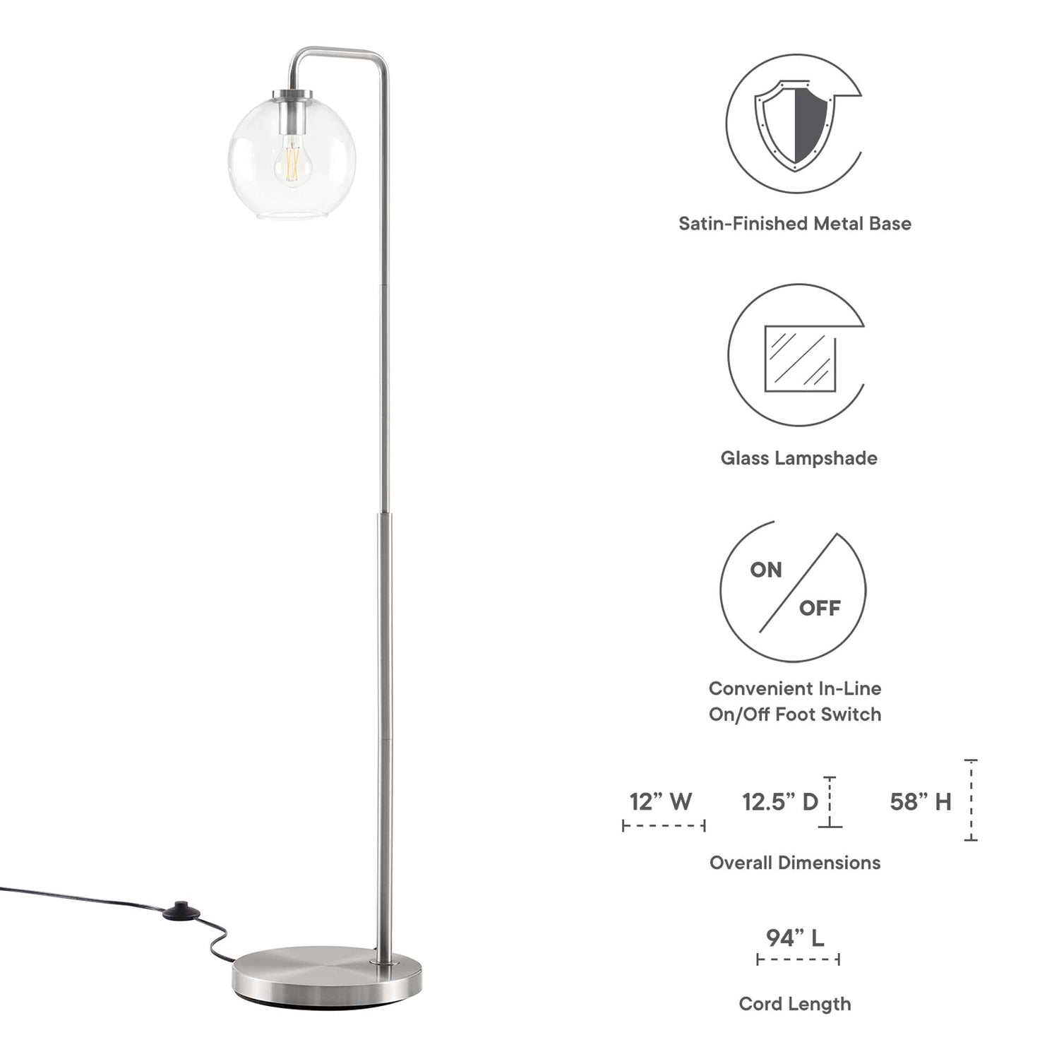 Silo Glass Globe Glass and Metal Floor Lamp by Modway