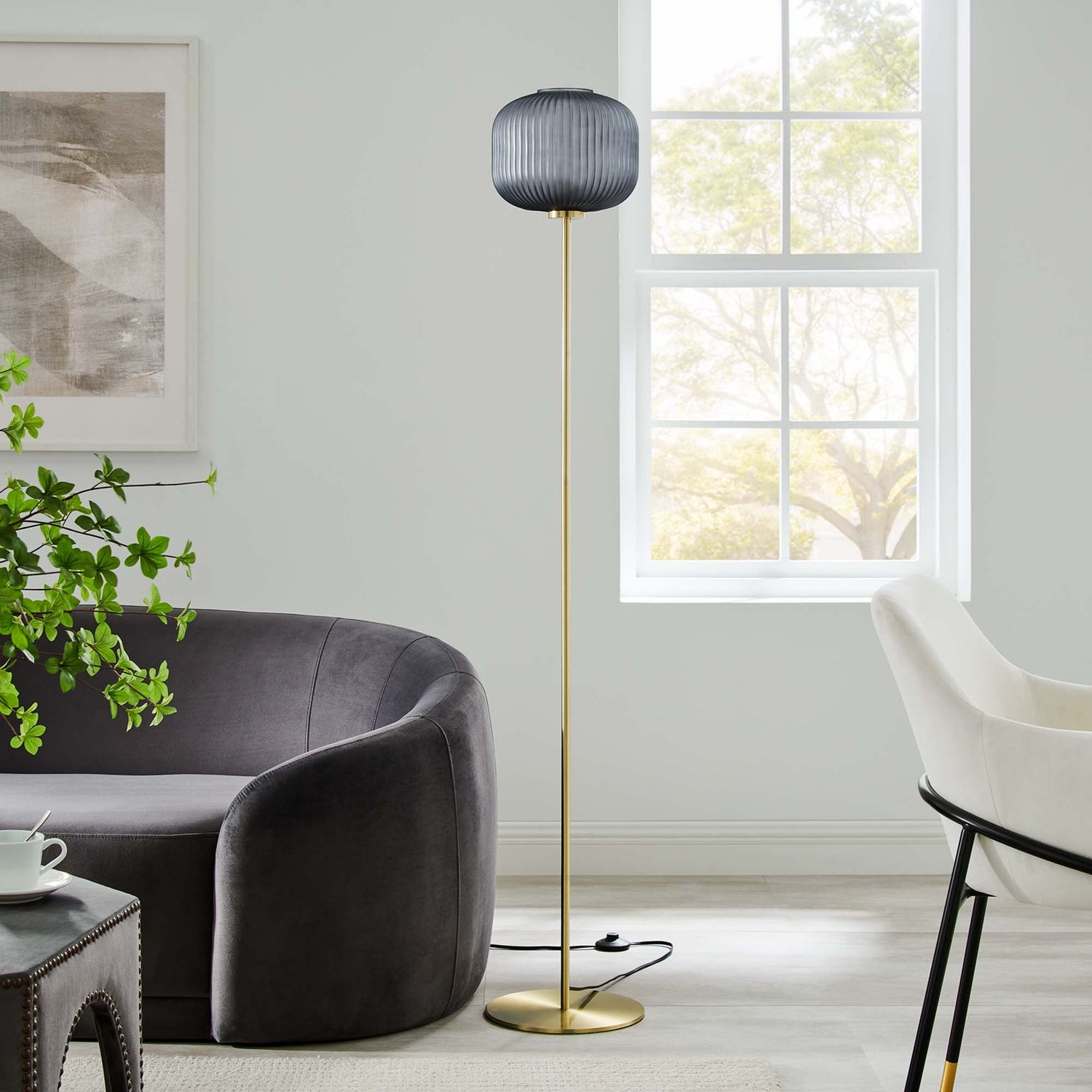 Reprise Glass Sphere Glass and Metal Floor Lamp by Modway