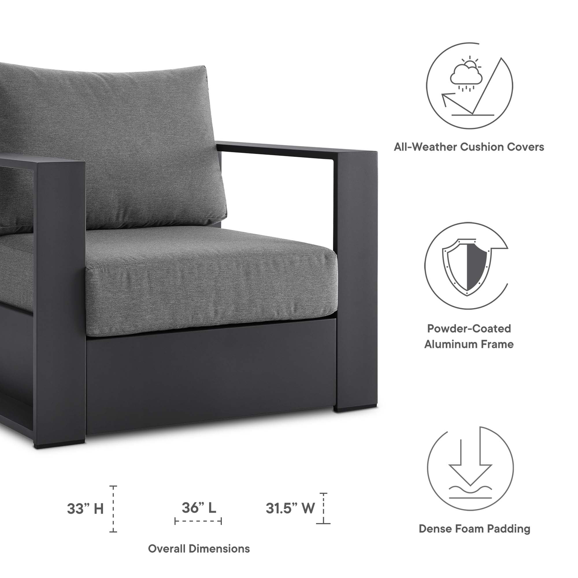 Tahoe Outdoor Patio Powder-Coated Aluminum Armchair by Modway