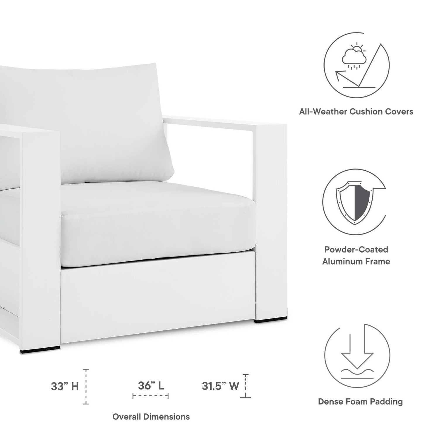 Tahoe Outdoor Patio Powder-Coated Aluminum Armchair By HouseBean