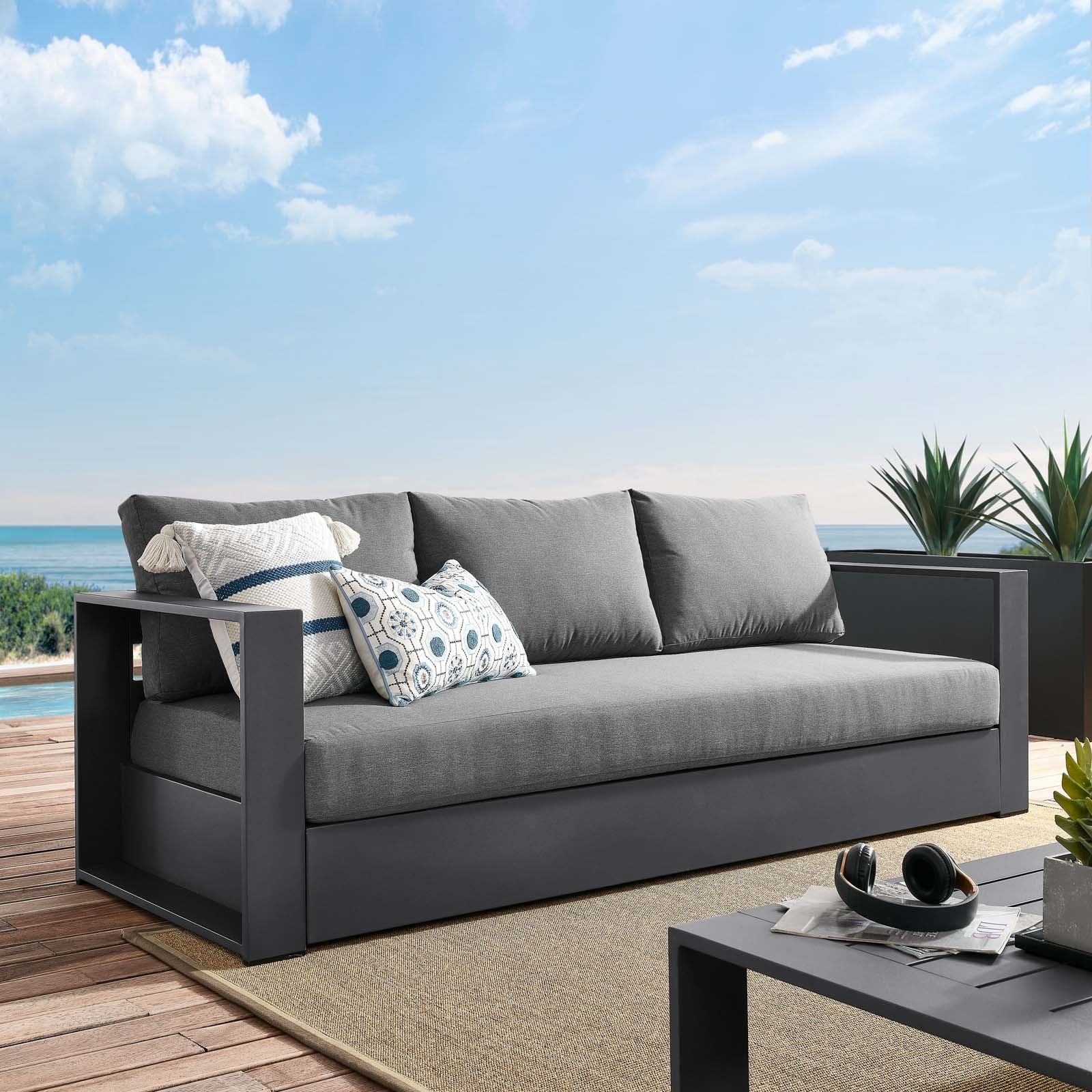 Tahoe Outdoor Patio Powder-Coated Aluminum Sofa By HouseBean