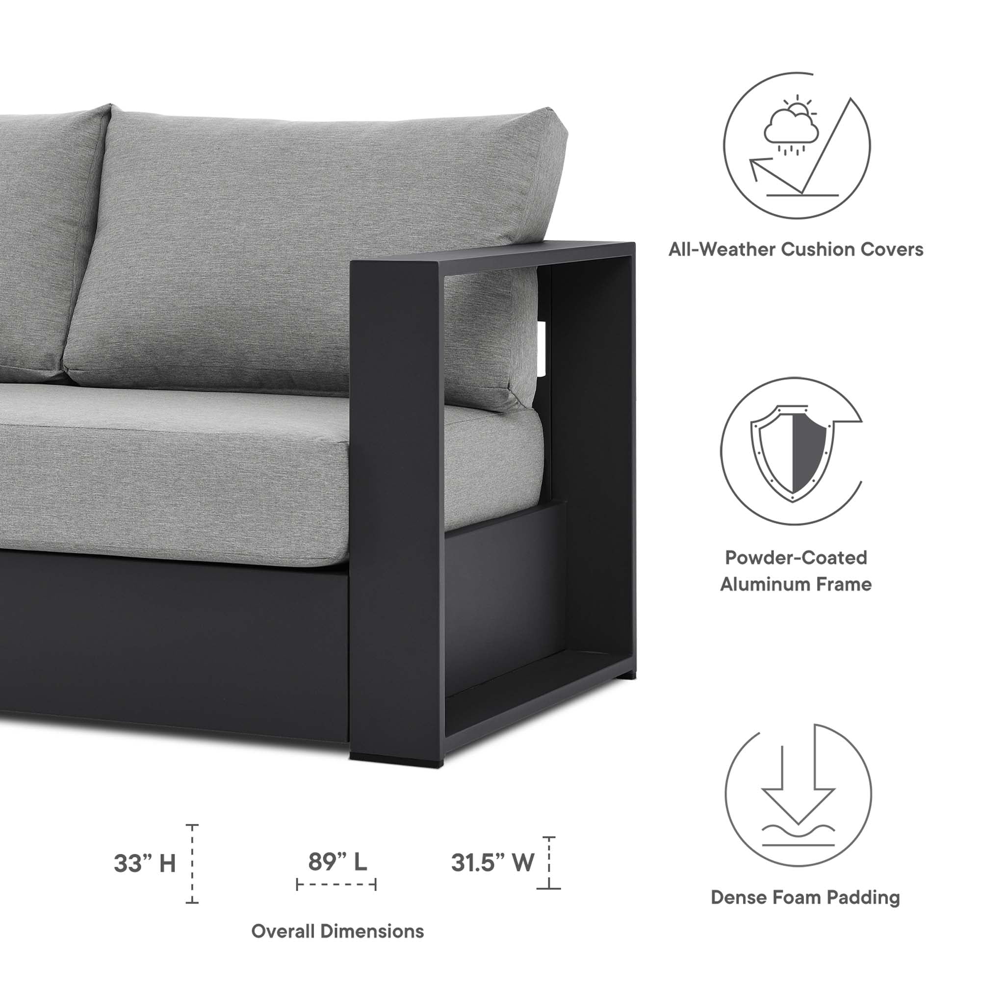 Tahoe Outdoor Patio Powder-Coated Aluminum Sofa by Modway