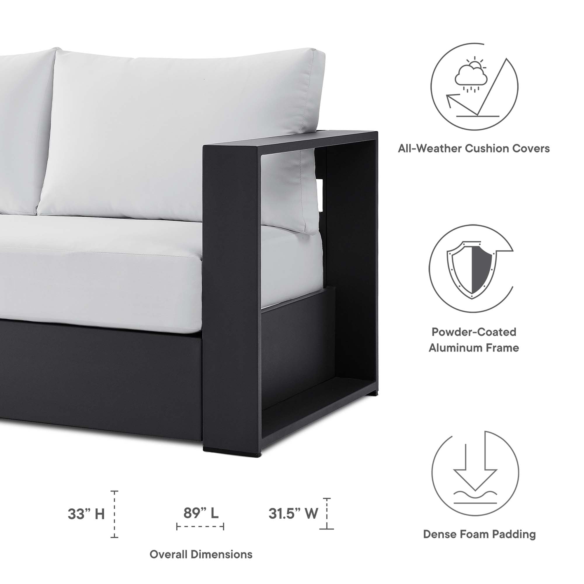 Tahoe Outdoor Patio Powder-Coated Aluminum Sofa by Modway