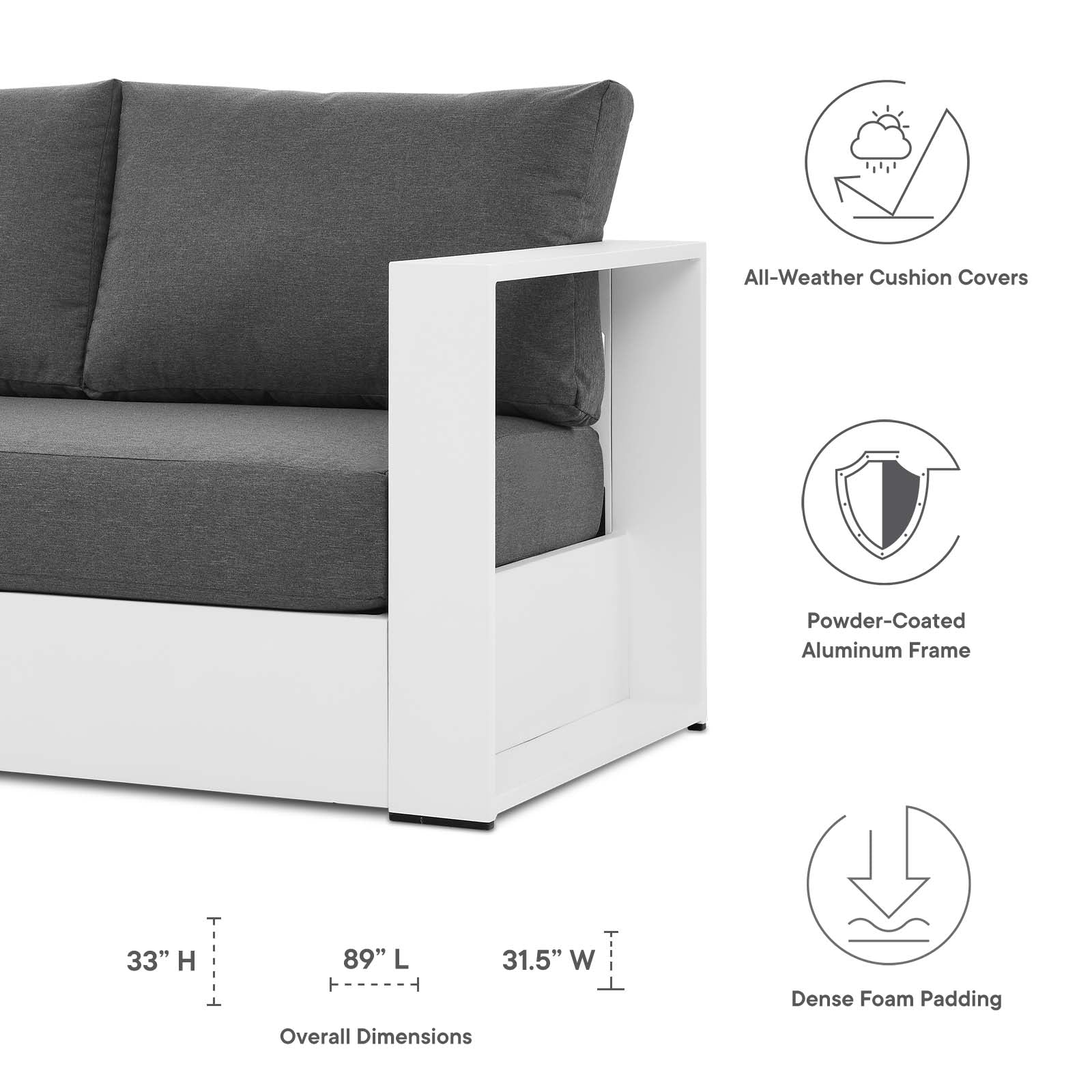 Tahoe Outdoor Patio Powder-Coated Aluminum Sofa By HouseBean