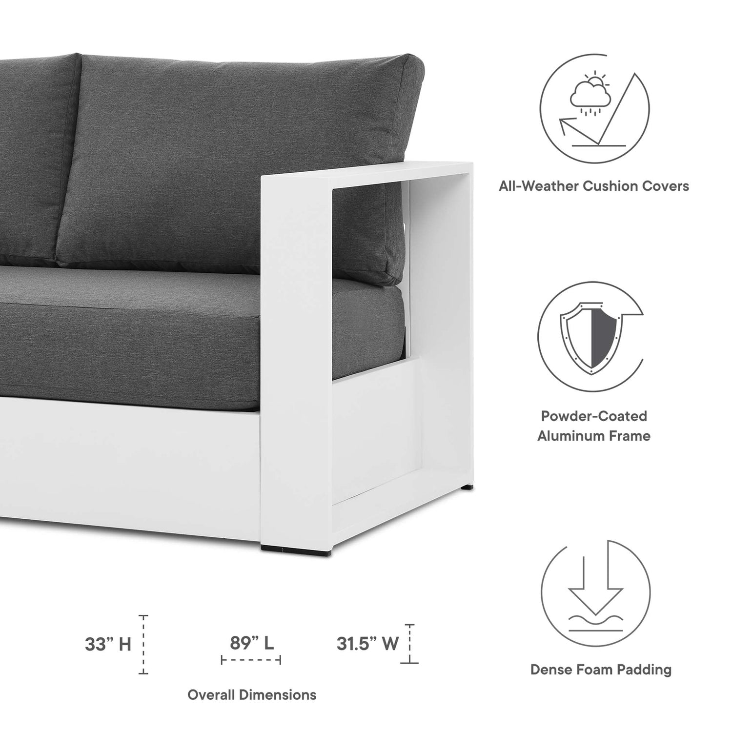 Tahoe Outdoor Patio Powder-Coated Aluminum Sofa by Modway