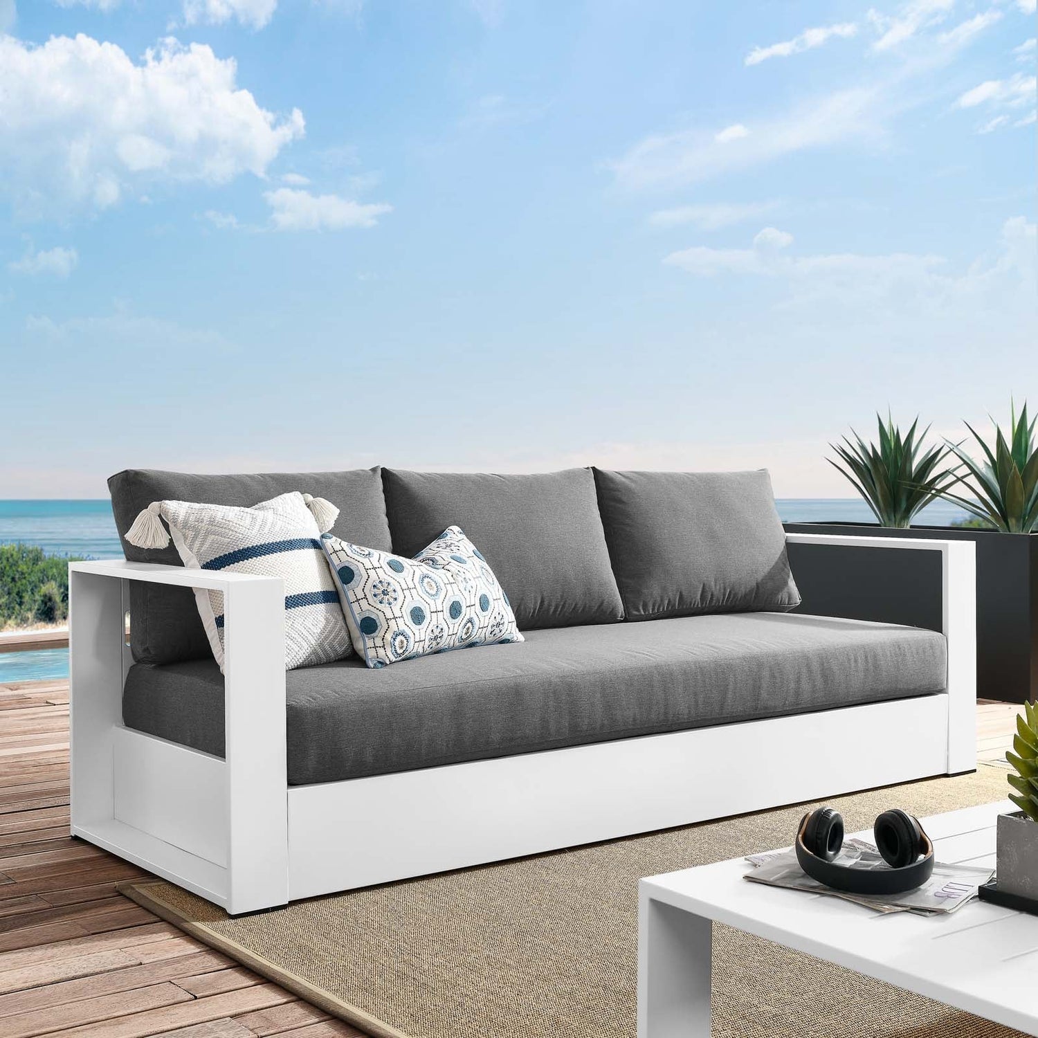 Tahoe Outdoor Patio Powder-Coated Aluminum Sofa By HouseBean