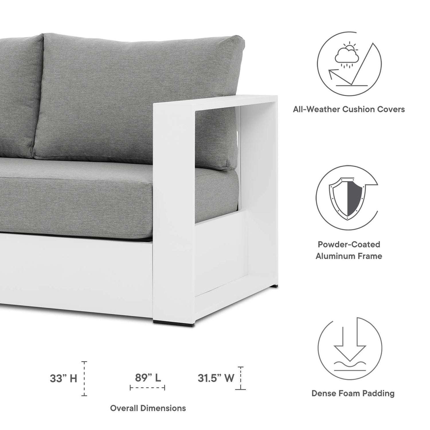 Tahoe Outdoor Patio Powder-Coated Aluminum Sofa By HouseBean