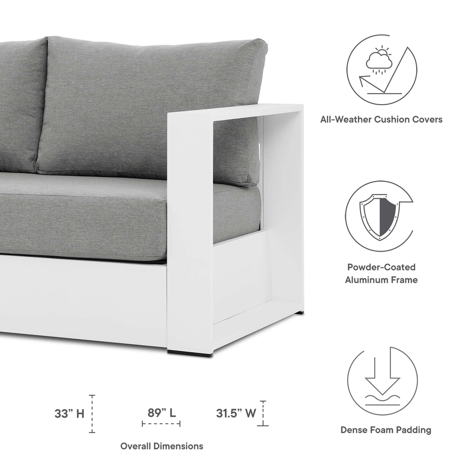 Tahoe Outdoor Patio Powder-Coated Aluminum Sofa by Modway