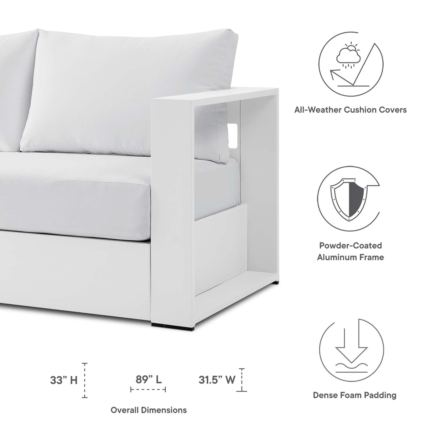 Tahoe Outdoor Patio Powder-Coated Aluminum Sofa by Modway