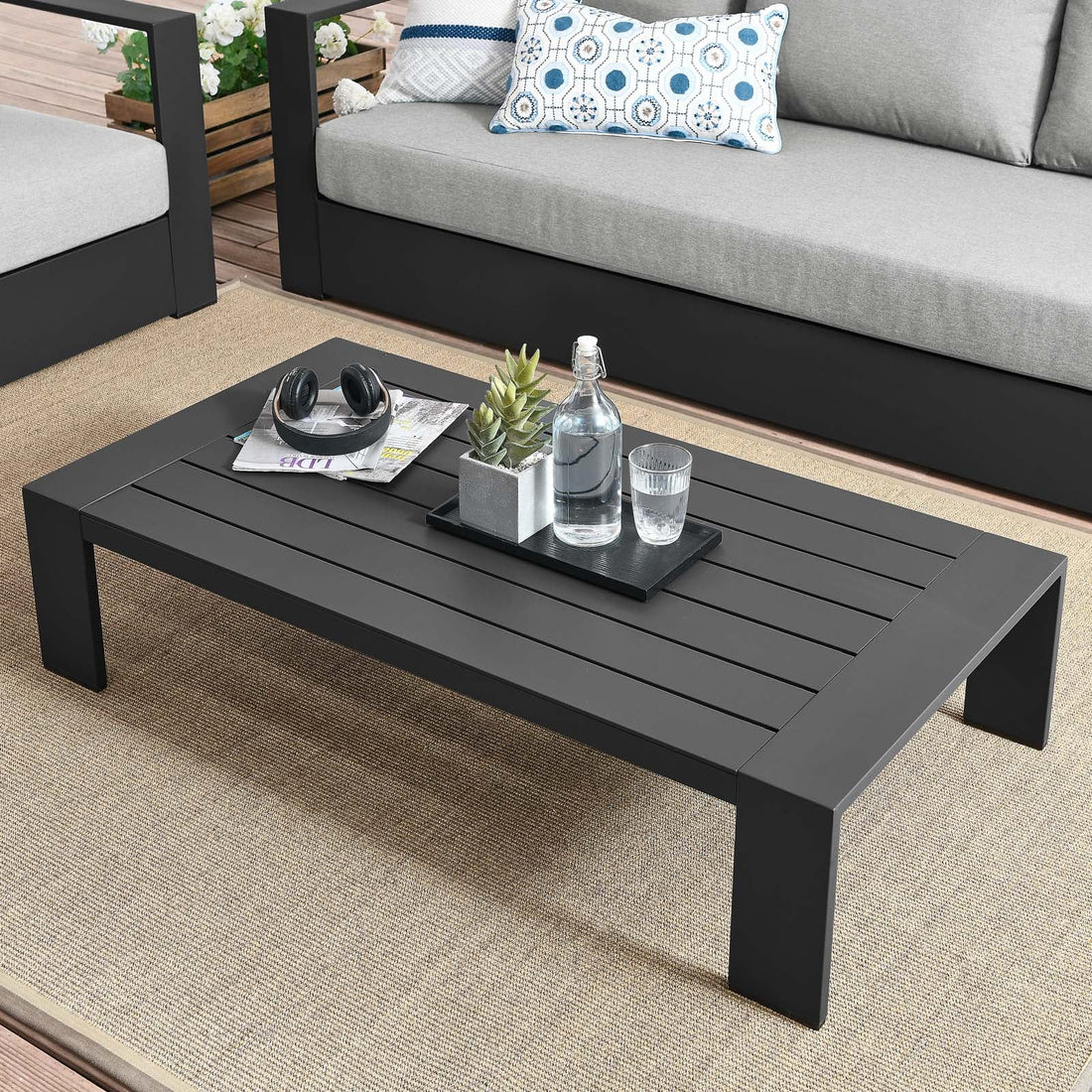 Tahoe Outdoor Patio Powder-Coated Aluminum Coffee Table By HouseBean