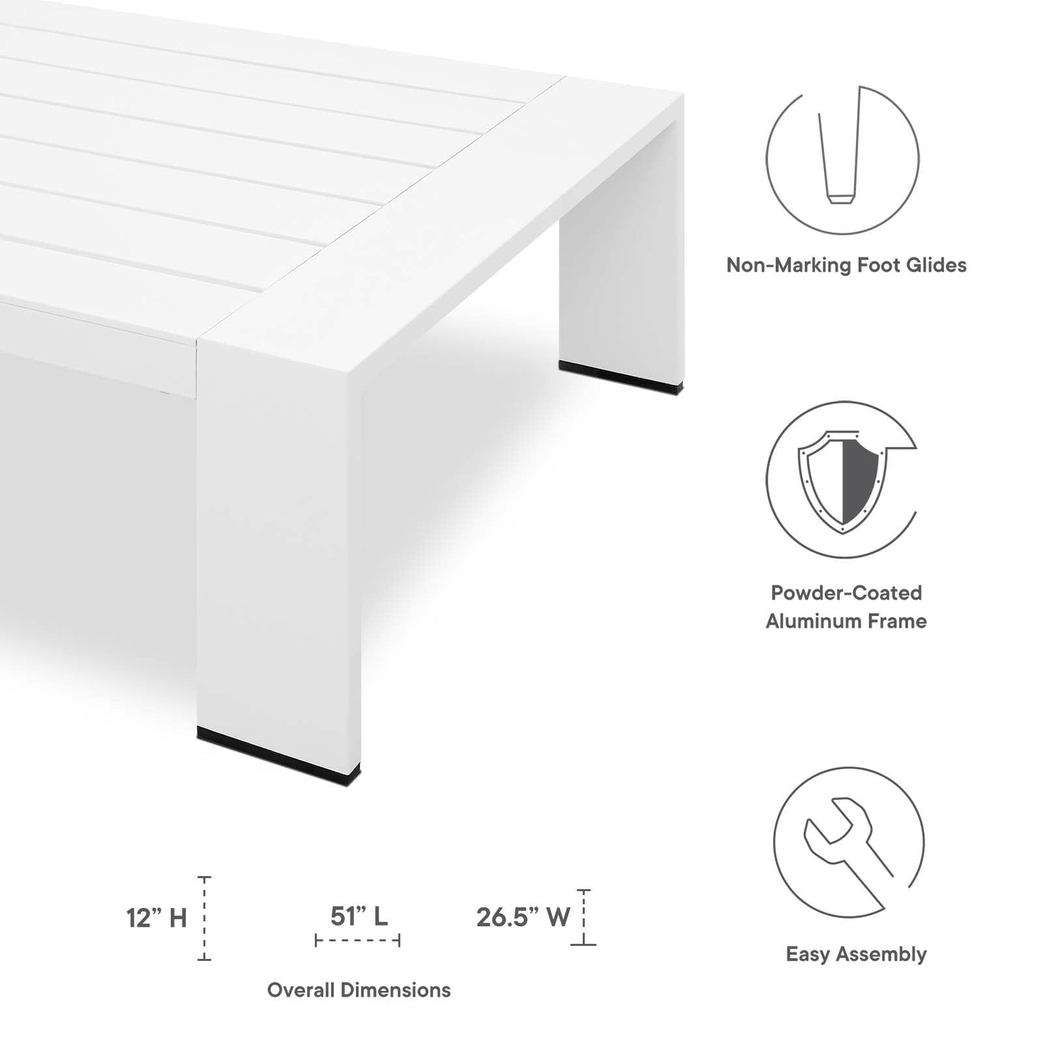 Tahoe Outdoor Patio Powder-Coated Aluminum Coffee Table By HouseBean