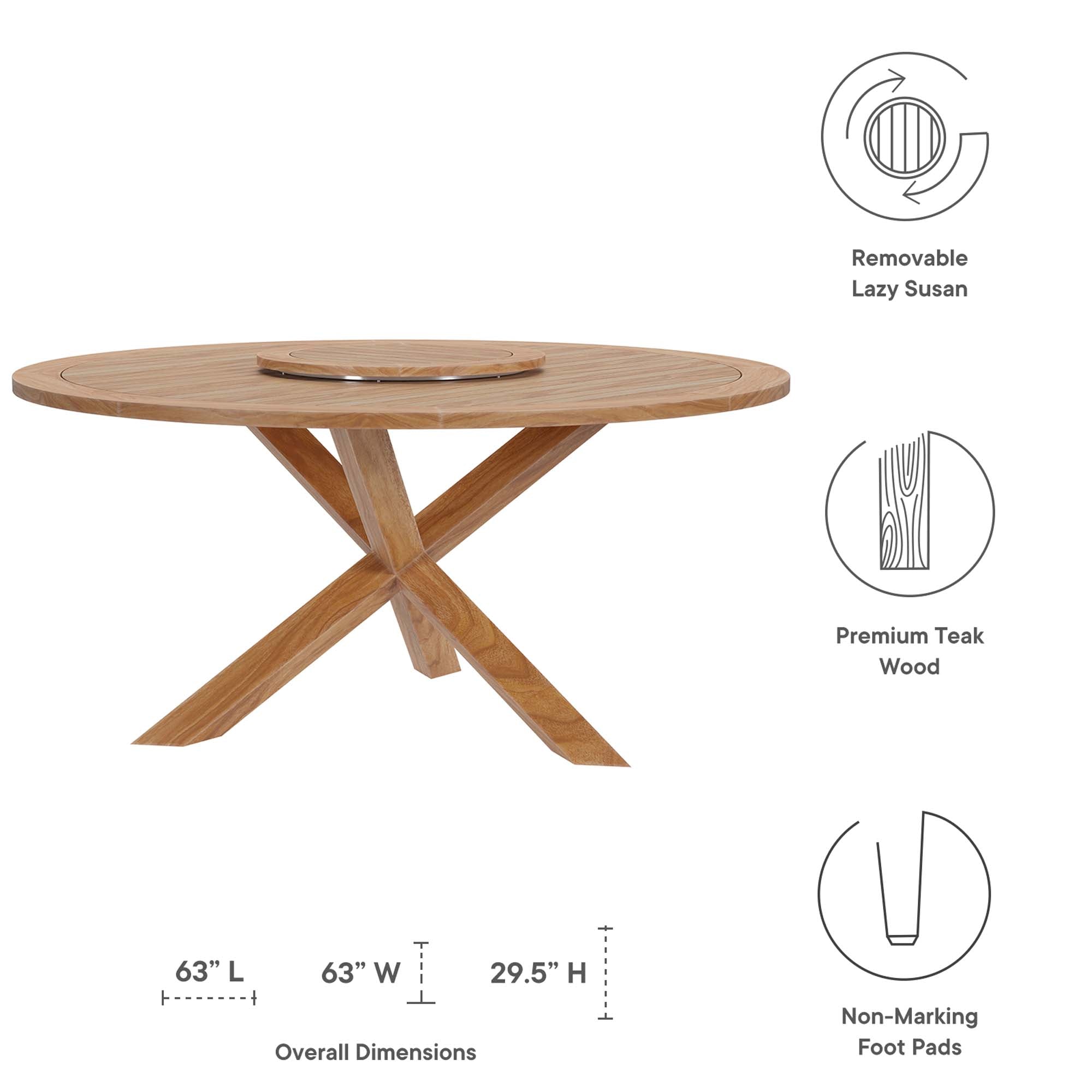 Wellspring 63&quot; Outdoor Patio Teak Wood Dining Table by Modway