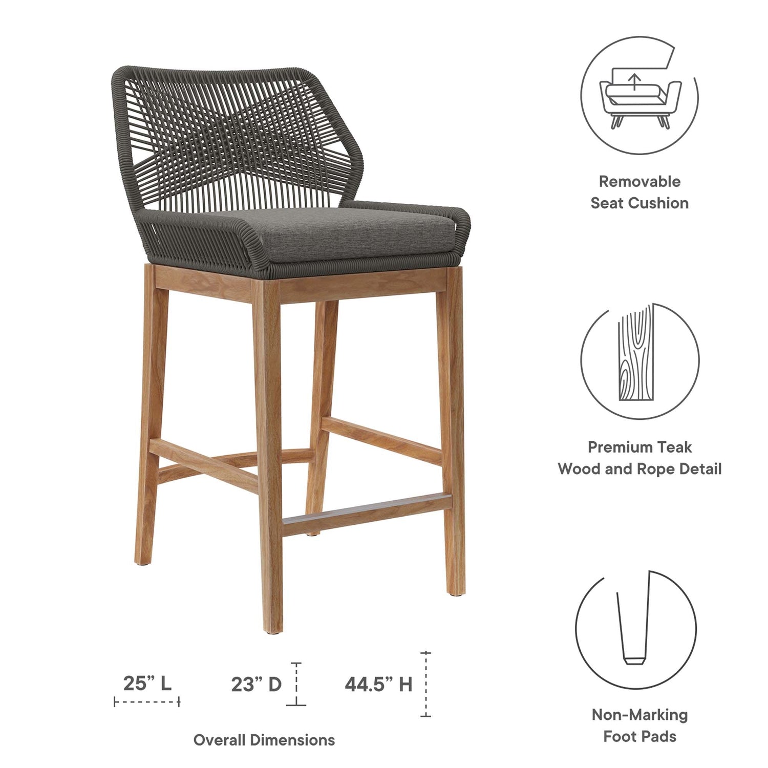 Wellspring 3-Piece Outdoor Patio Teak Wood Bar Set by Modway