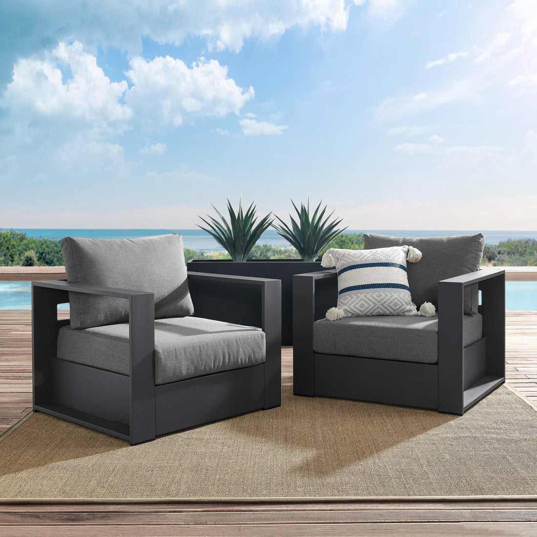 Tahoe Outdoor Patio Powder-Coated Aluminum 2-Piece Armchair Set By HouseBean