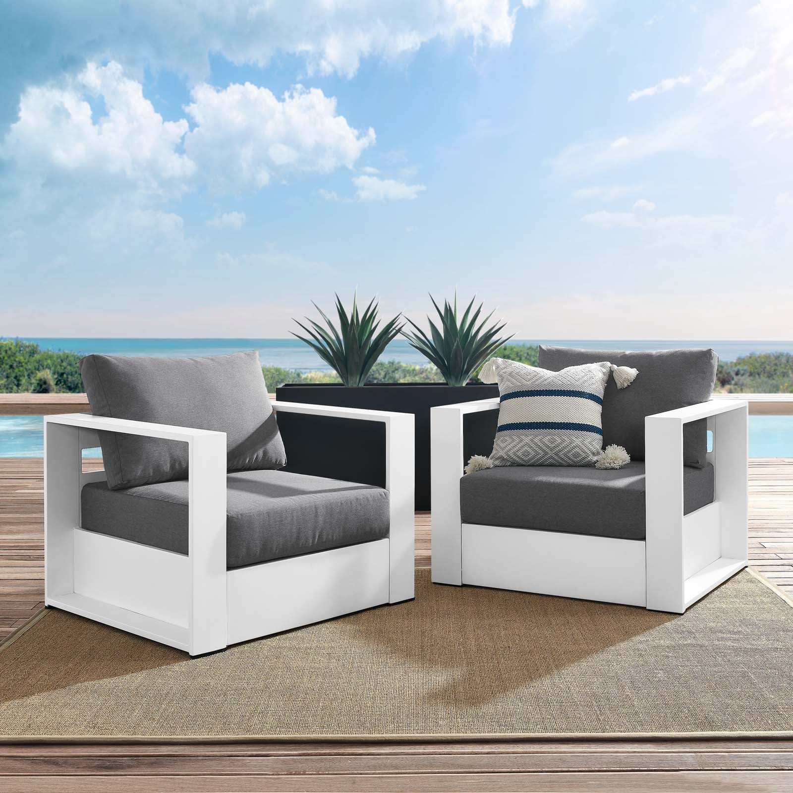 Tahoe Outdoor Patio Powder-Coated Aluminum 2-Piece Armchair Set By HouseBean