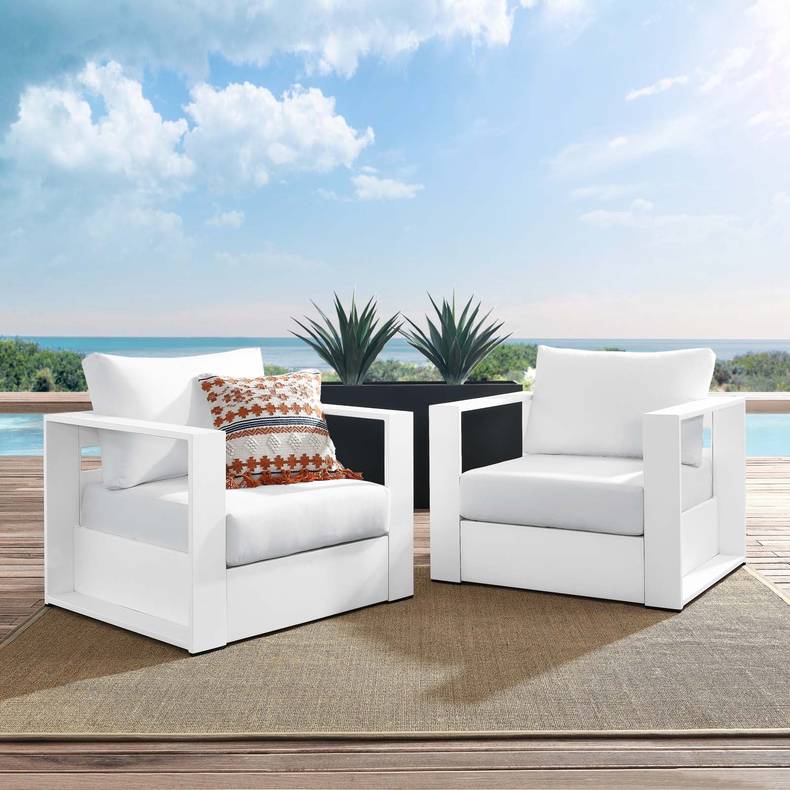 Tahoe Outdoor Patio Powder-Coated Aluminum 2-Piece Armchair Set By HouseBean