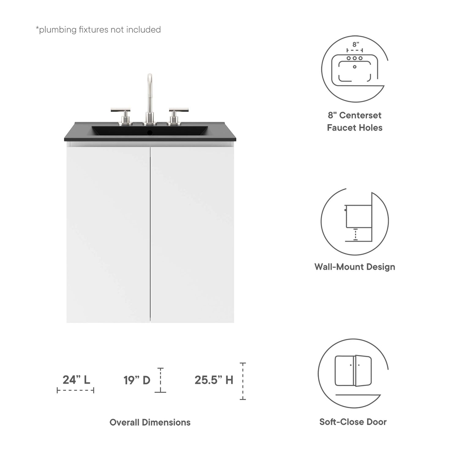 Bryn Wall-Mount Bathroom Vanity Basin Included by Modway