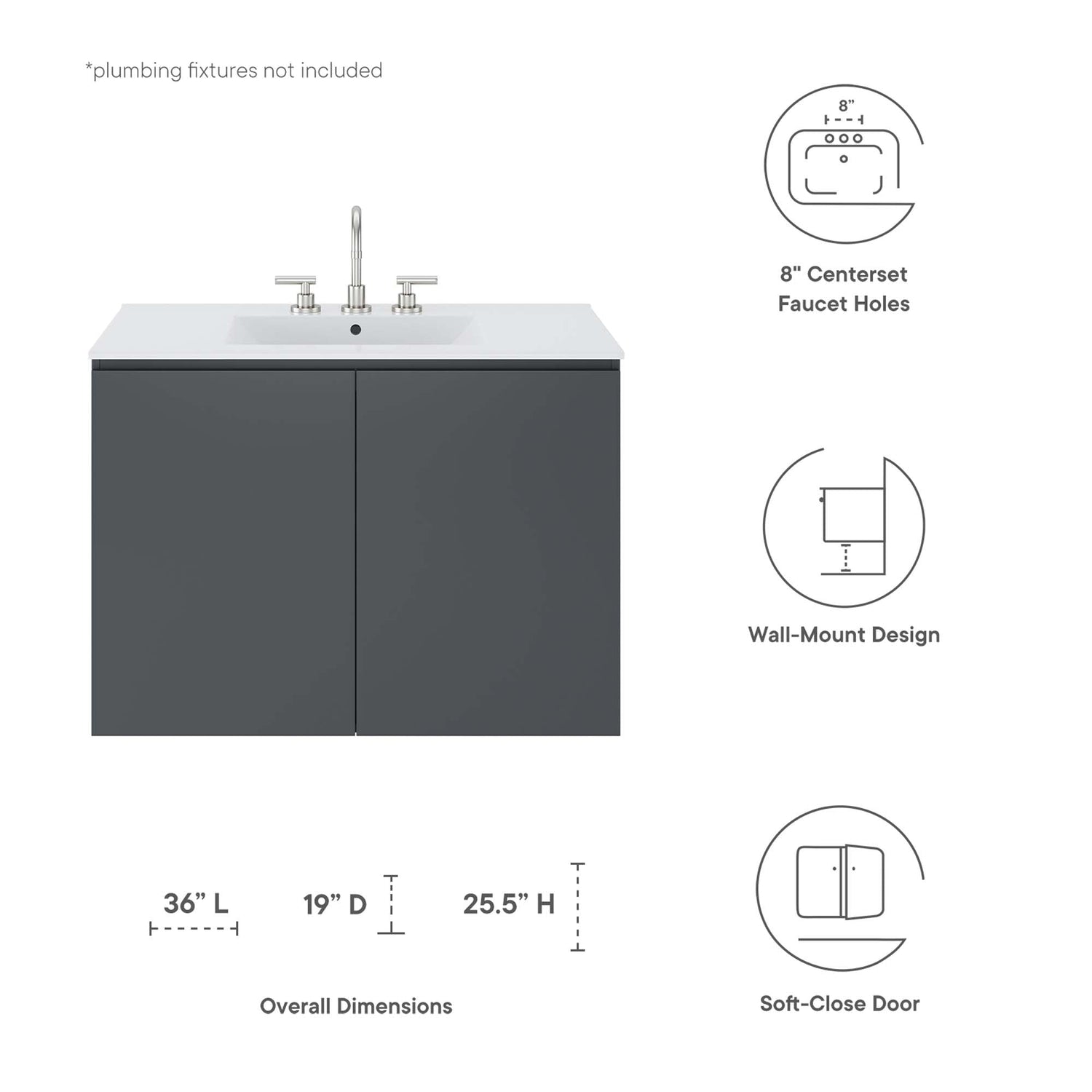 Bryn Wall-Mount Bathroom Vanity Basin Included by Modway