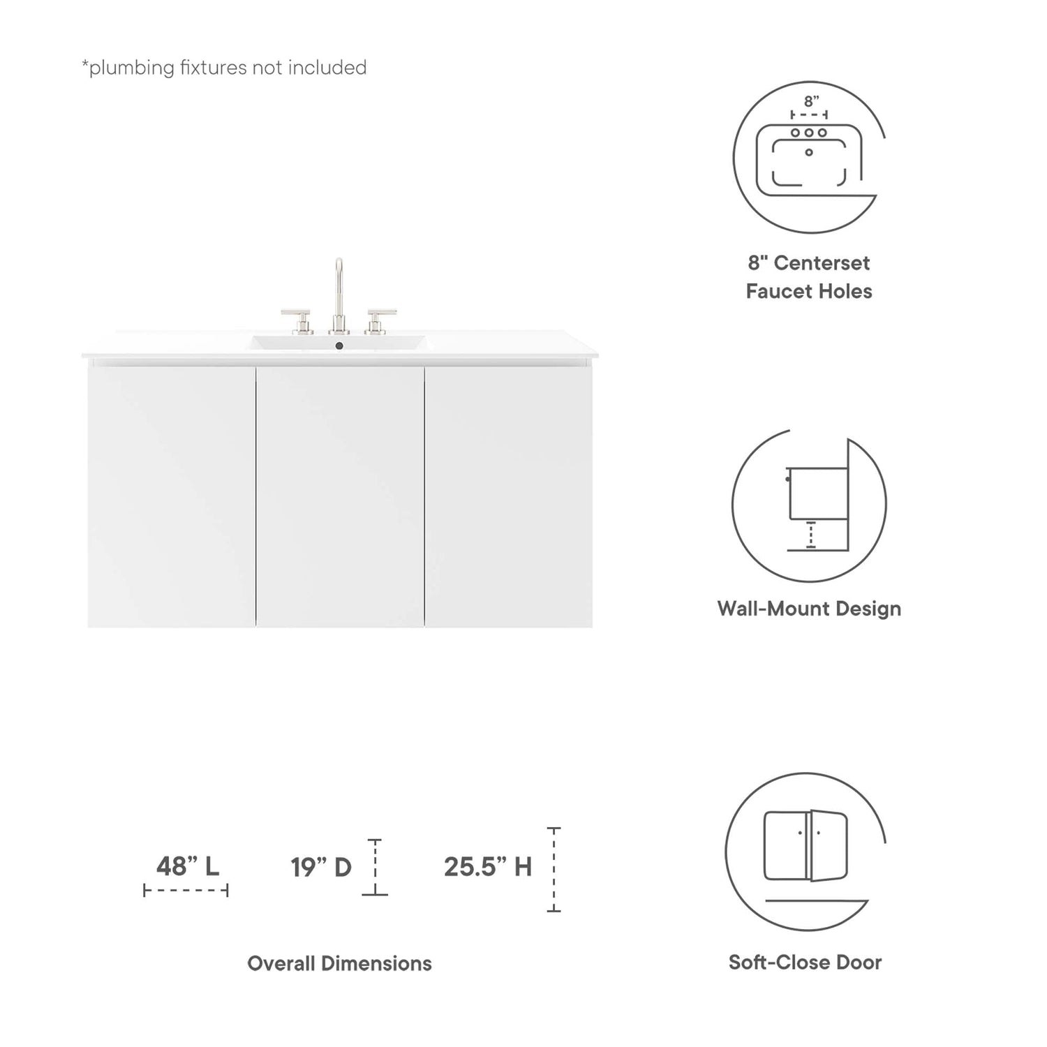 Bryn Wall-Mount Bathroom Vanity Basin Included by Modway