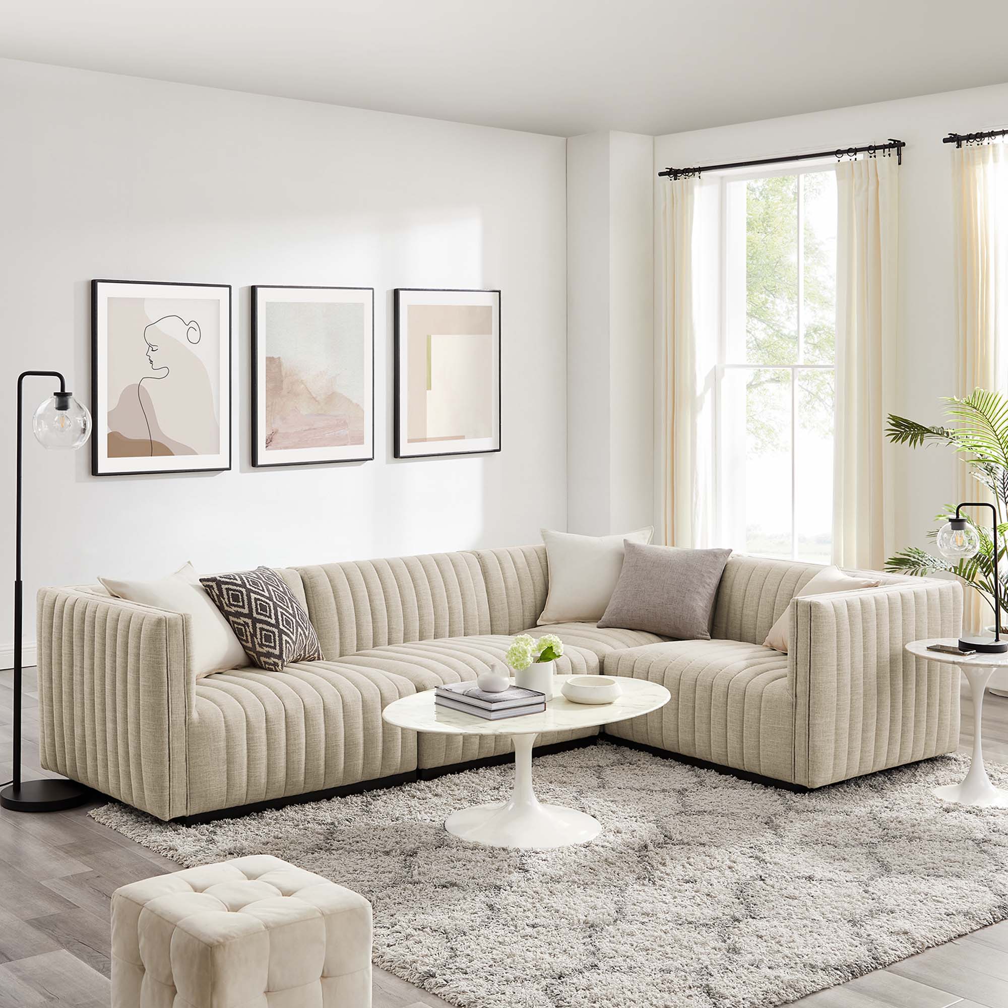 Conjure 4-Piece Channel Tufted Upholstered Fabric L-Shaped Sectional by Modway