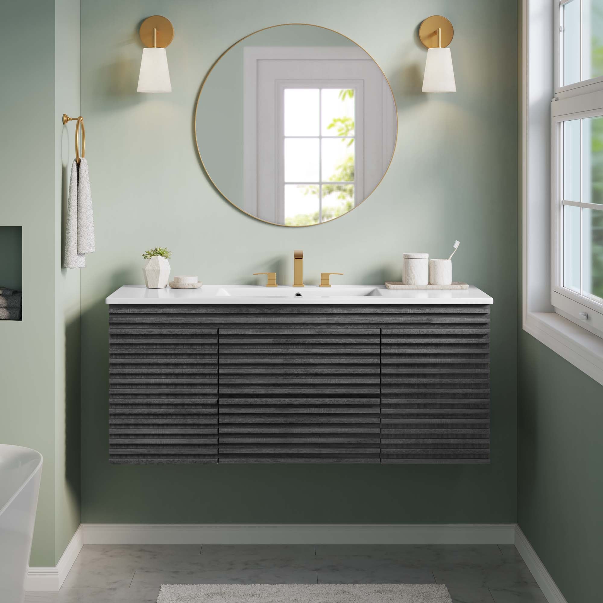 Render 48&quot; Wall-Mount Bathroom Vanity Basin Included By HouseBean