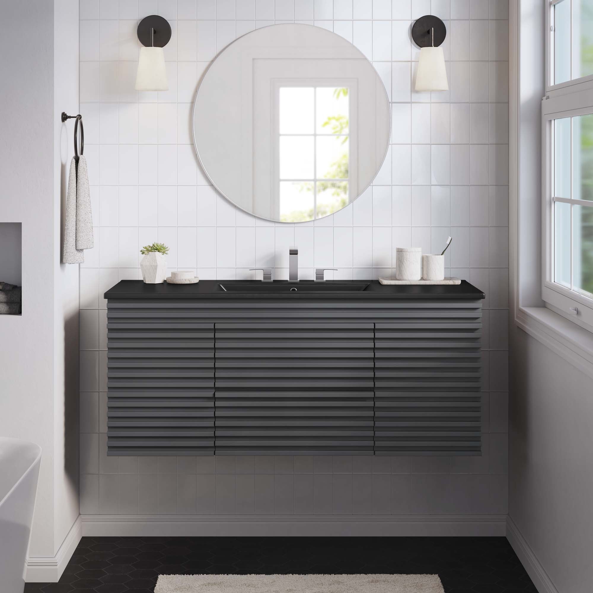 Render 48&quot; Wall-Mount Bathroom Vanity Basin Included By HouseBean