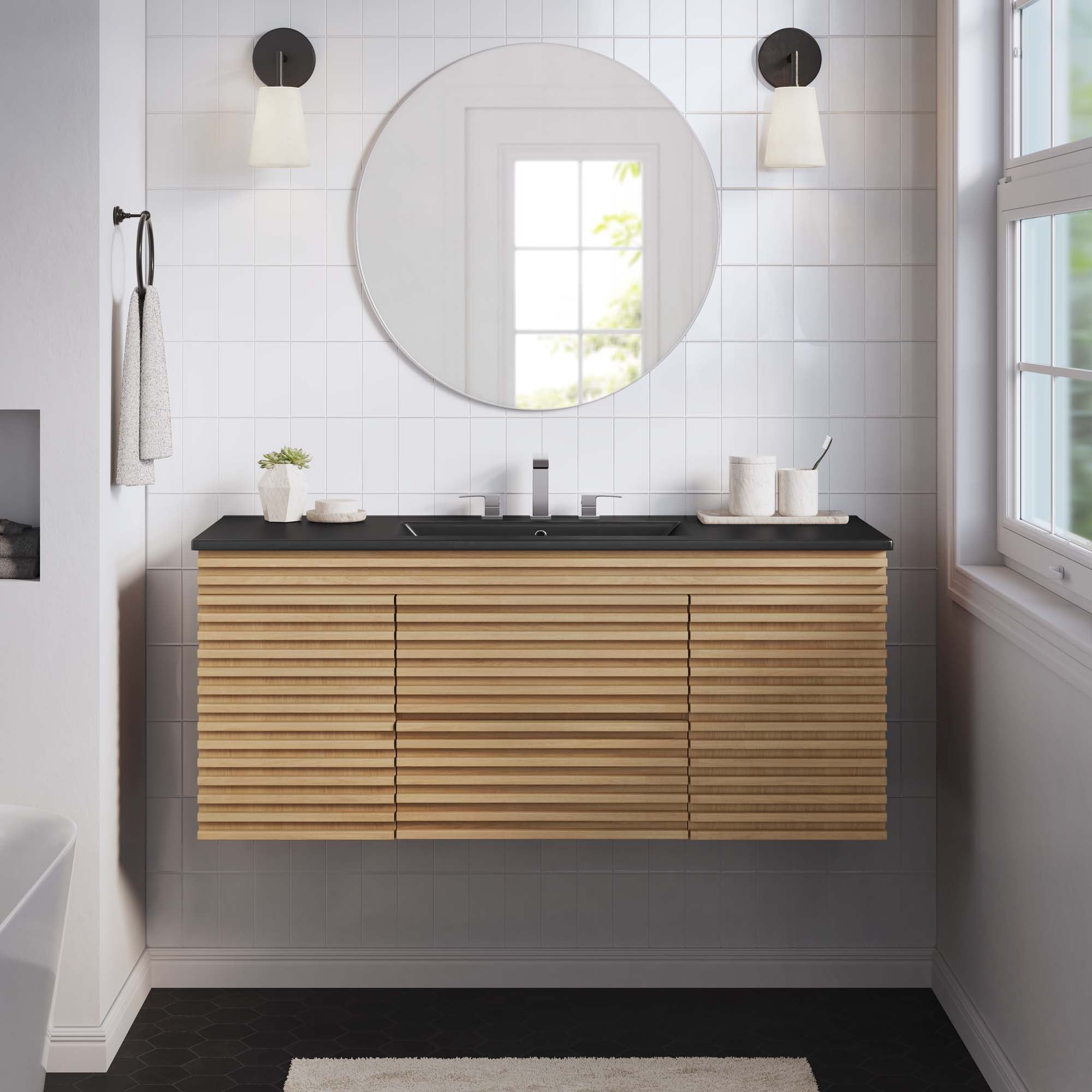 Render 48&quot; Wall-Mount Bathroom Vanity Basin Included By HouseBean